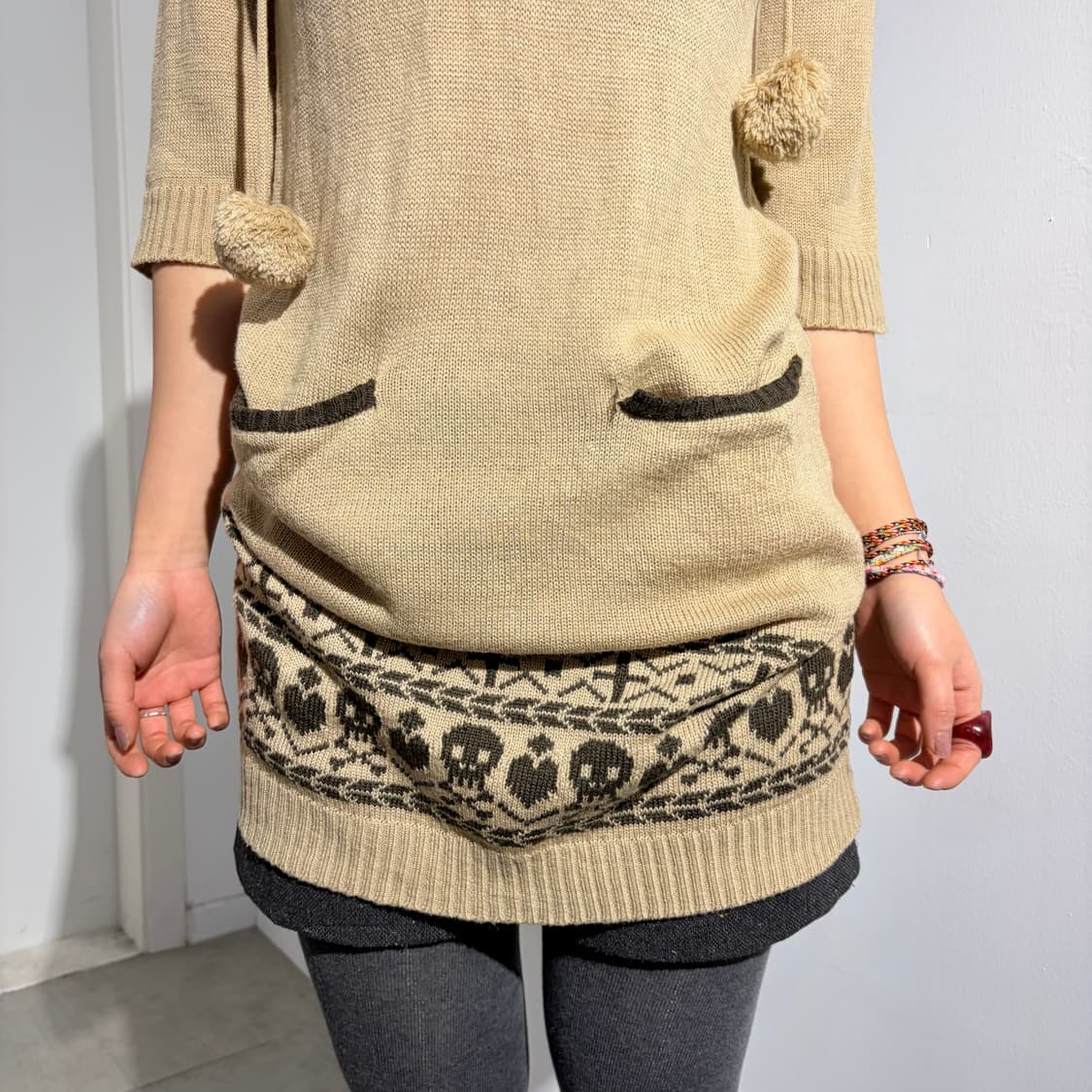 Je voudrais 해골 스컬 하트 폼폼이 갸루 초코브라운 후드원피스  상품이미지2