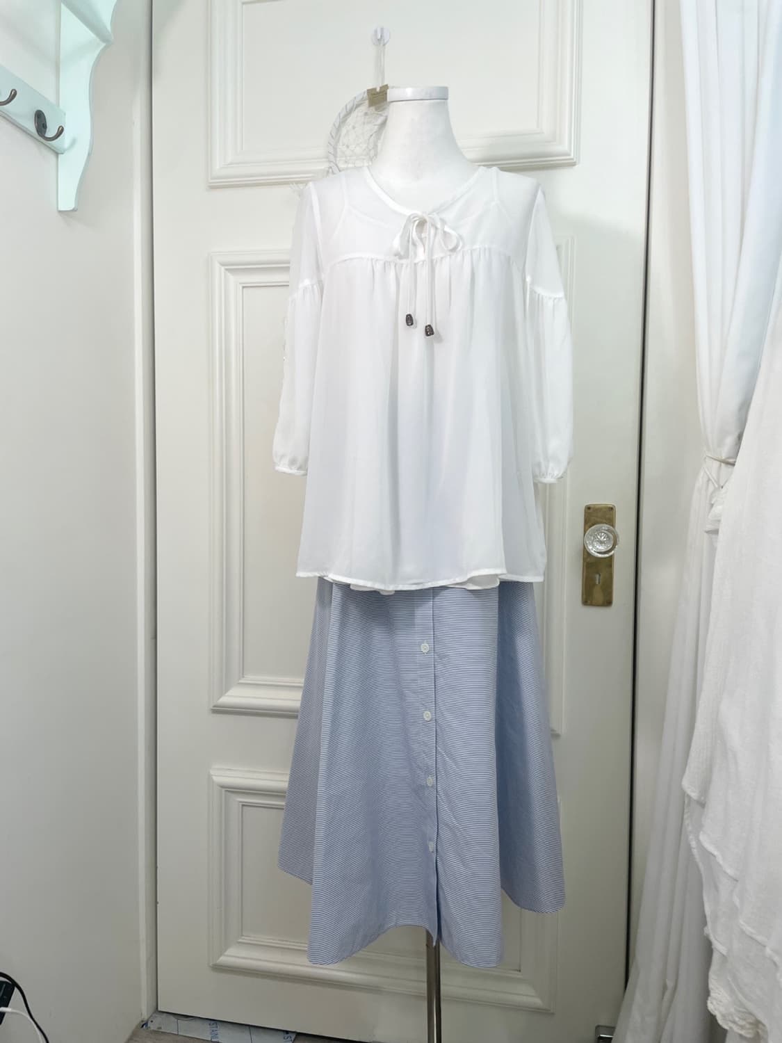 blue white stripe summer flare skirt 상품이미지6
