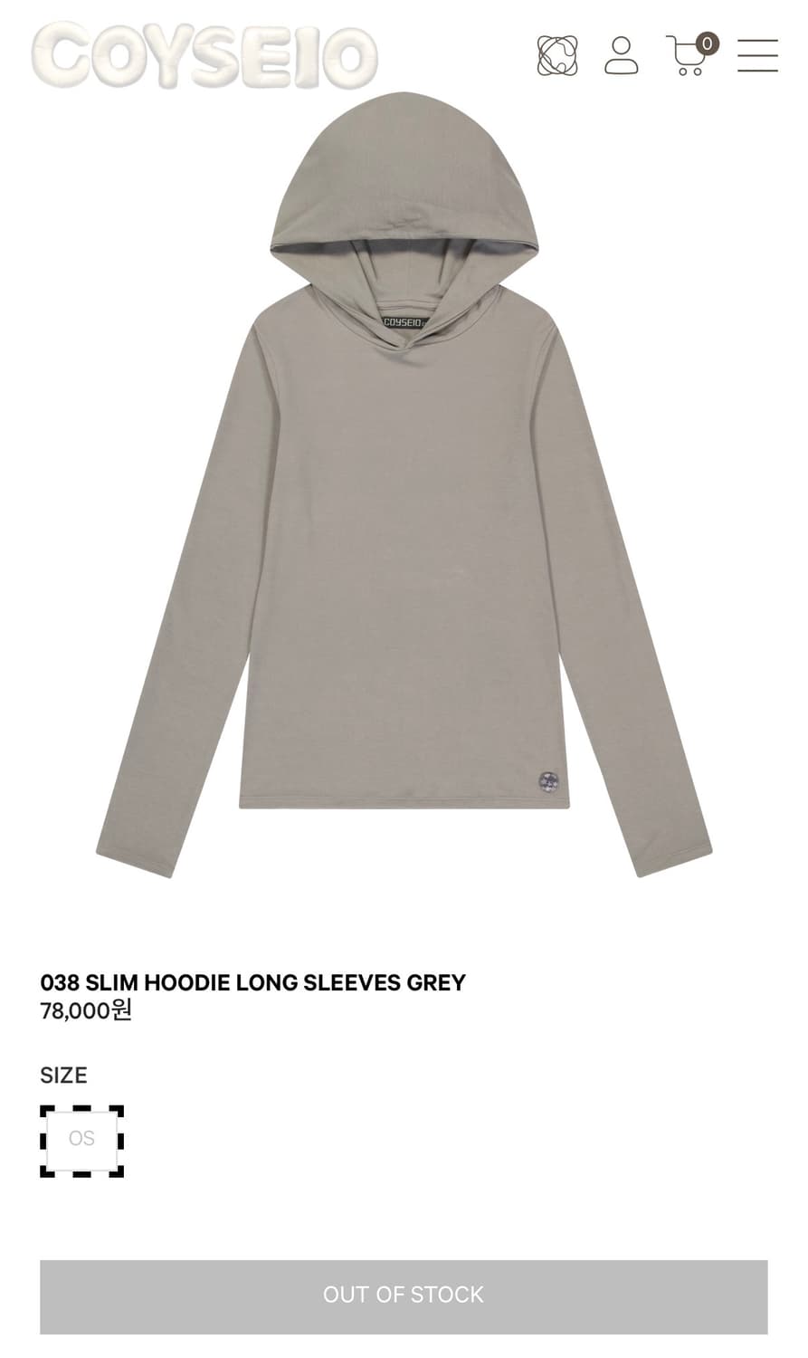 코이세이오 038 SLIM HOODIE LONG SLEEVES GREY 상품이미지1