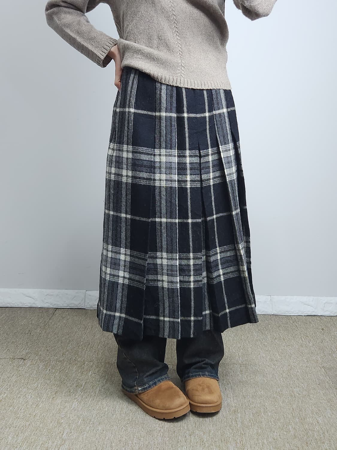 플리츠 체크 울스커트 상품이미지5