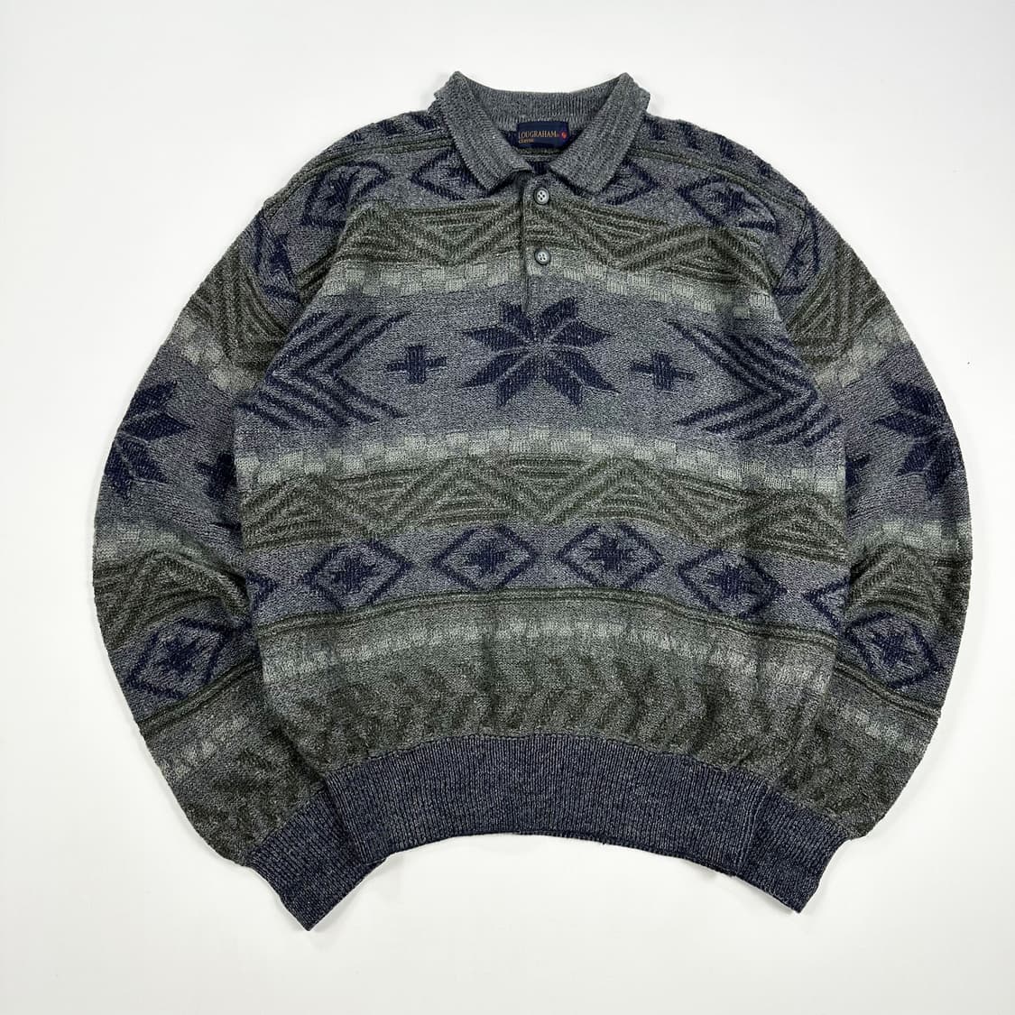 VTG 빈티지 클래식 노르딕 니트 카라티 그레이 M 상품이미지1