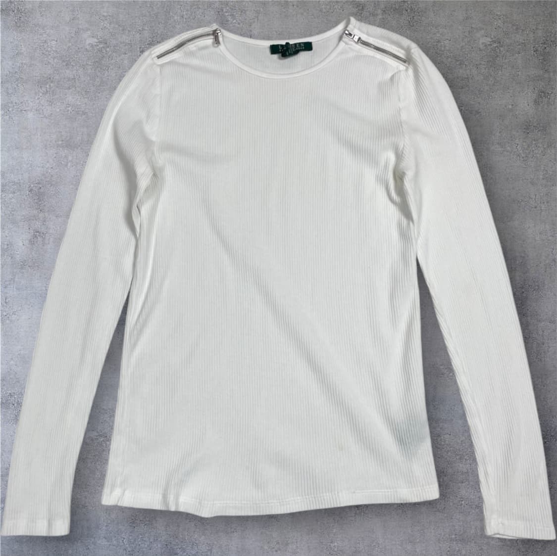 로렌 랄프로렌  화이트 사이드 지퍼 골지 긴팔 티셔츠 S 상품이미지1