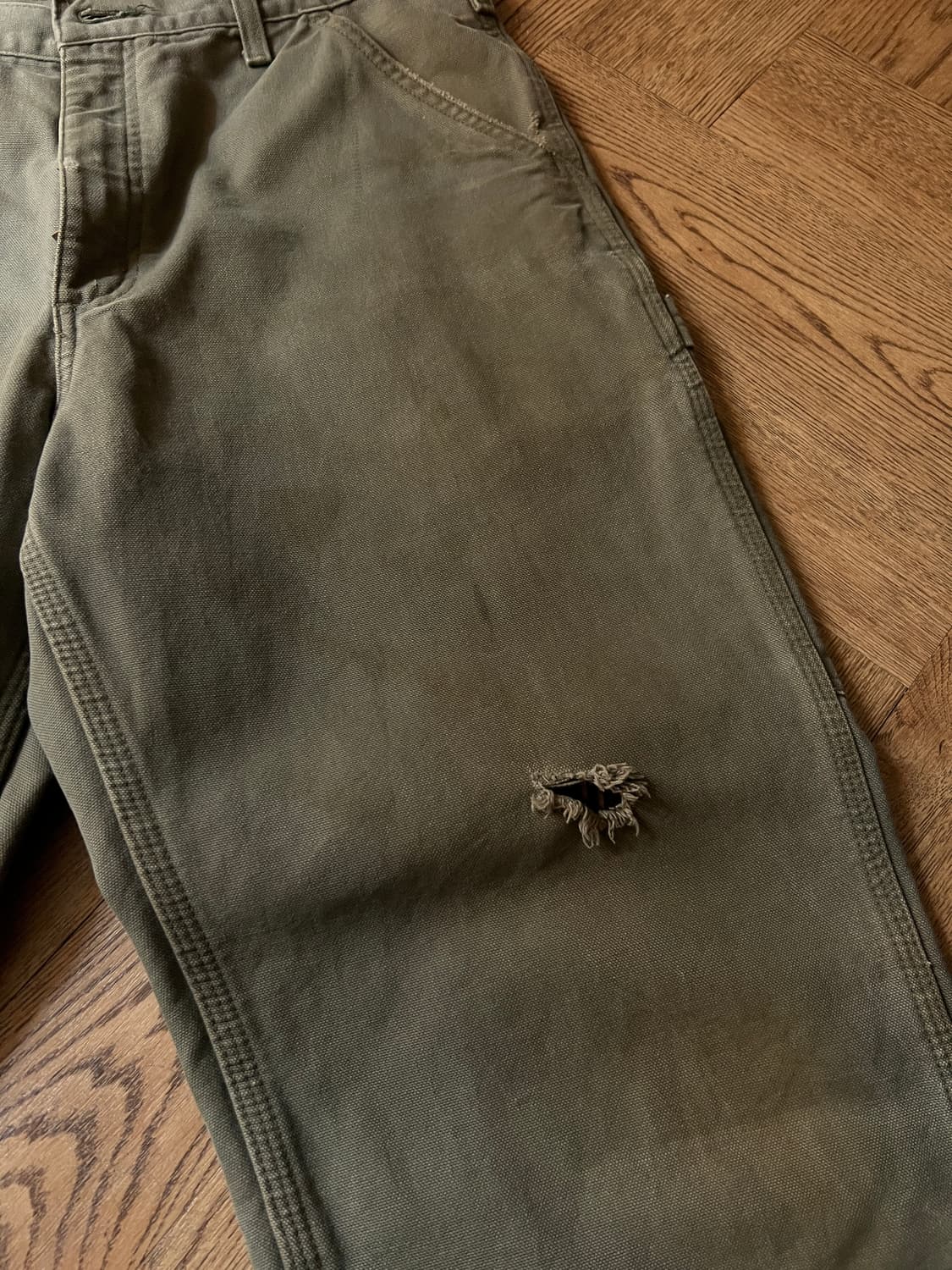 [34]칼하트 USA 체크라이닝 데미지드 모스그린 싱글니 카펜터 워크팬츠 상품이미지4