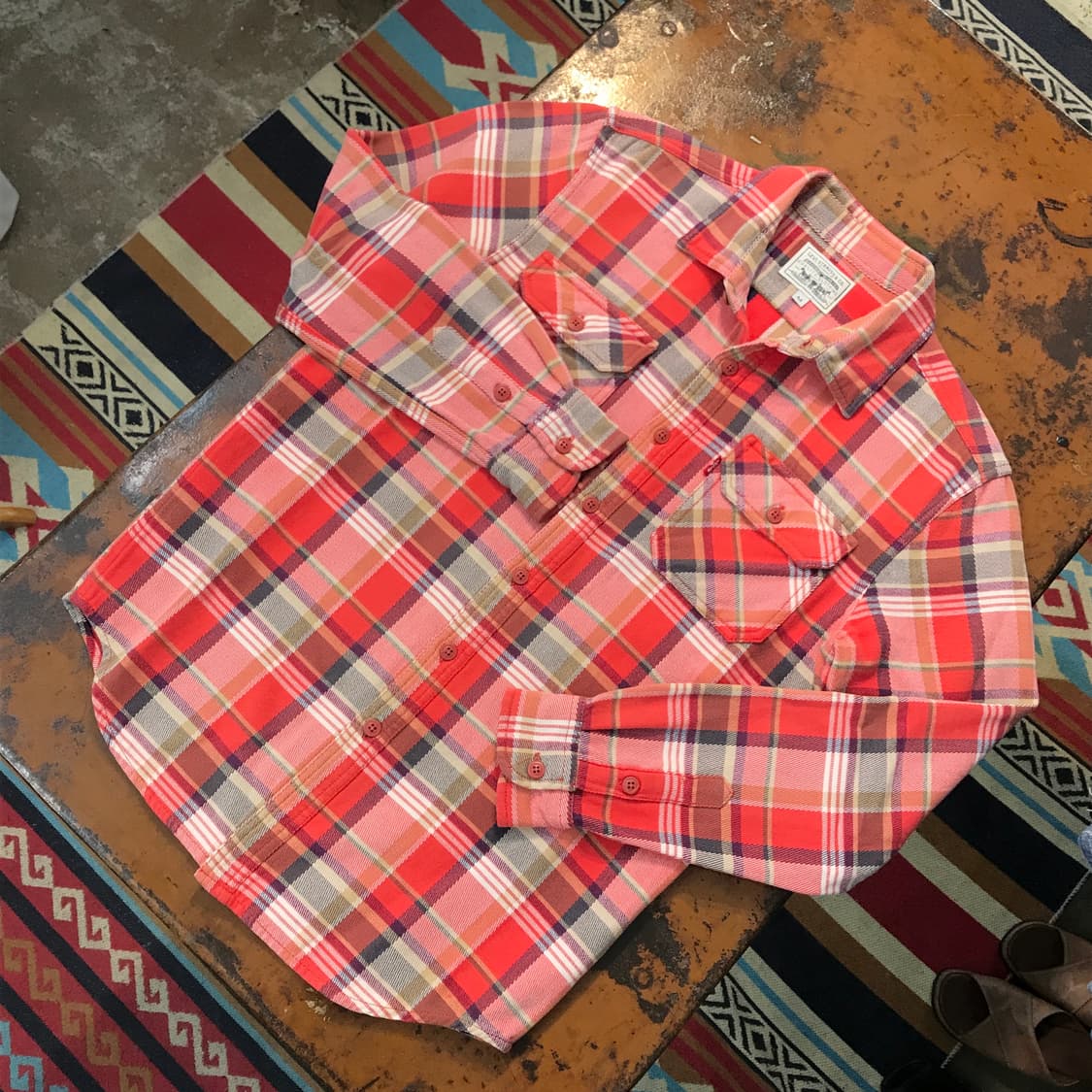 리바이스 투포켓 오렌지 마드라스 체크 코튼 셔츠 남성 102 여성 루즈피 상품이미지2