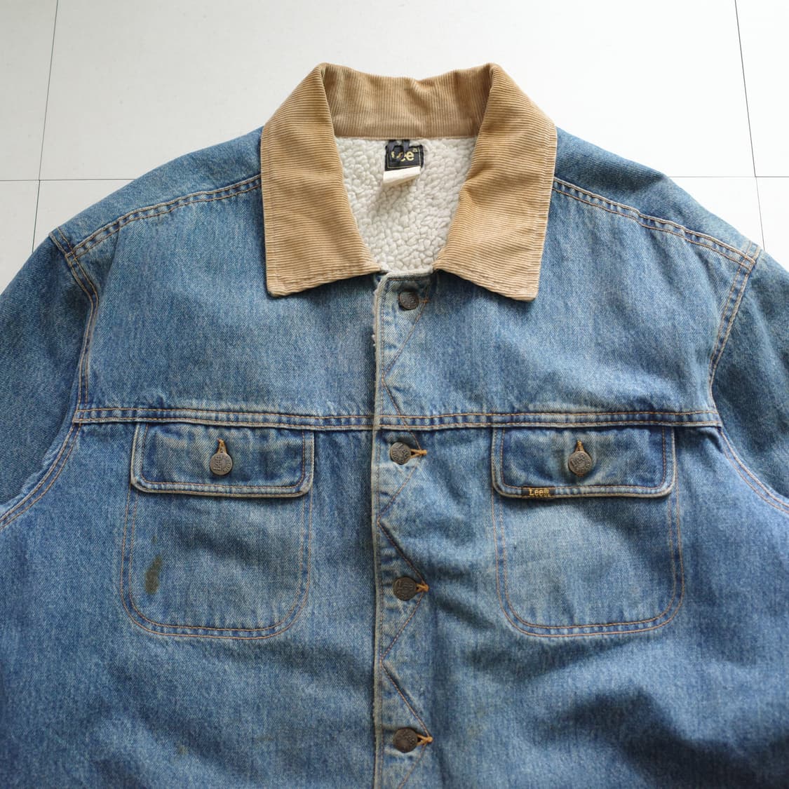80s Lee 리 라이더 쉐르파 코듀로이 카라 렌치 데님자켓 M 상품이미지2