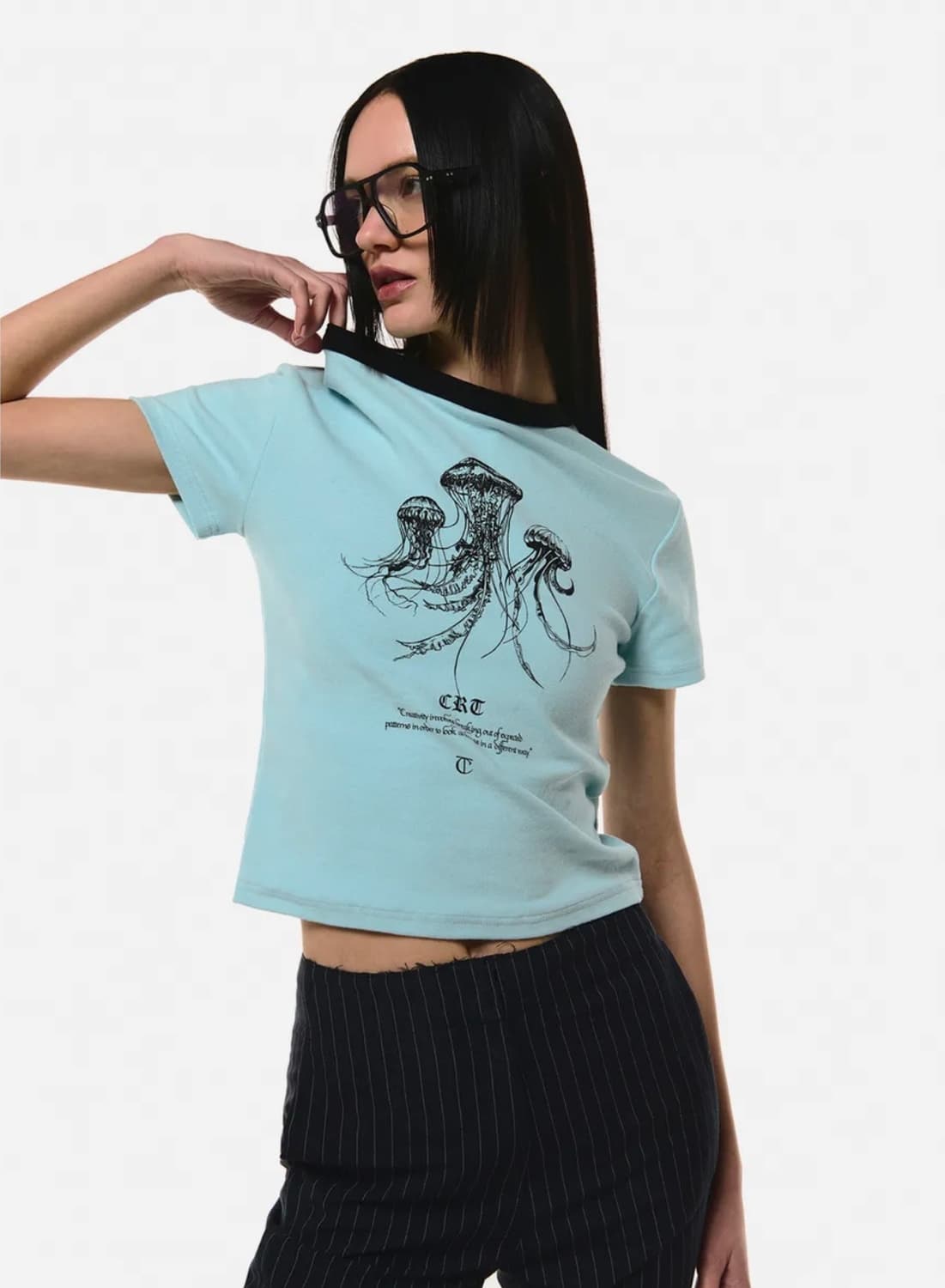 커렌트 JELLYFISH PRINTED CROP TEE SKY BLUE 상품이미지2