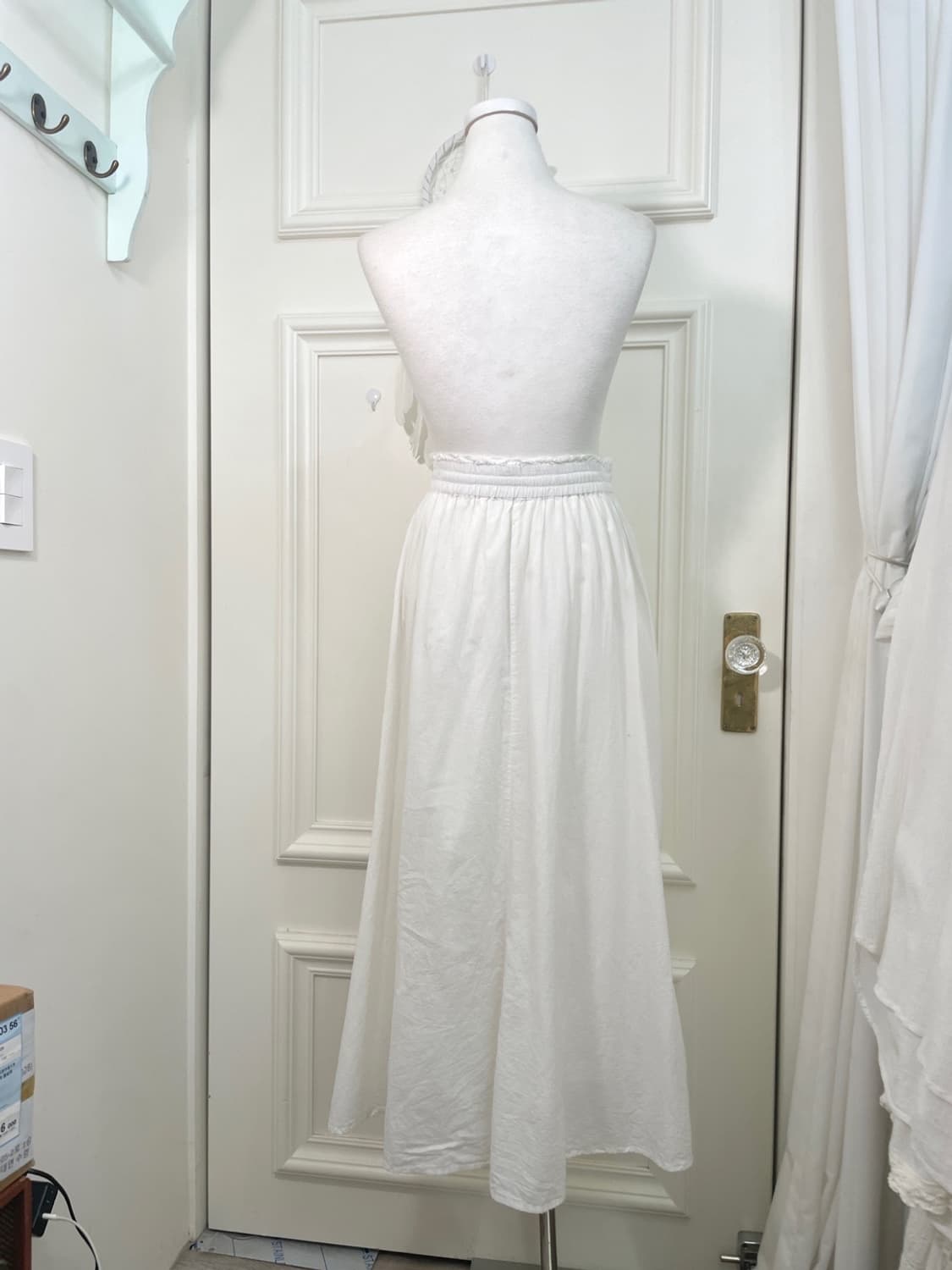 white cotton summer banding long skirt 상품이미지3