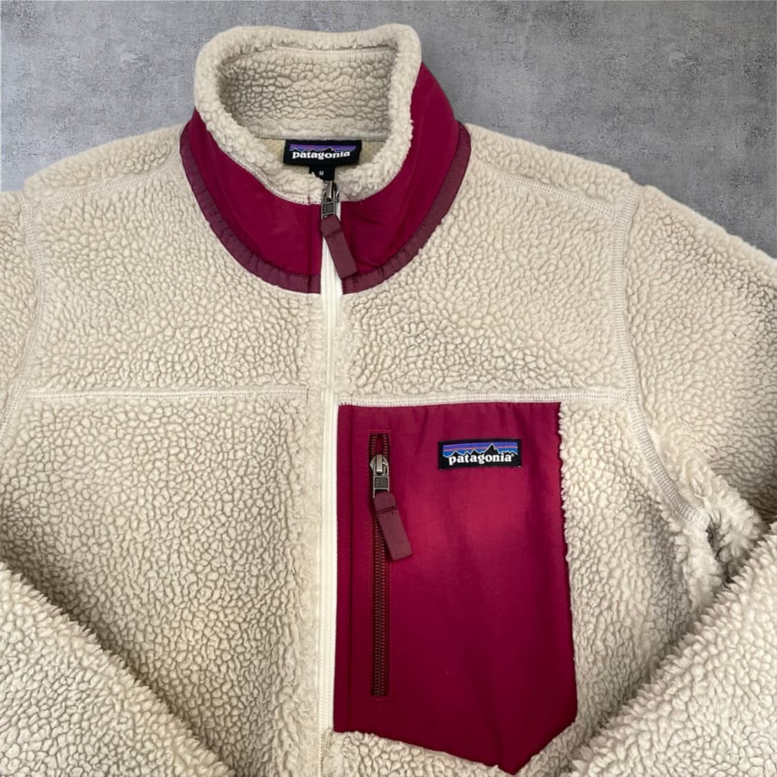 파타고니아 버건디 아이보리 클래식 레트로-X 플리스 자켓 M 상품이미지4