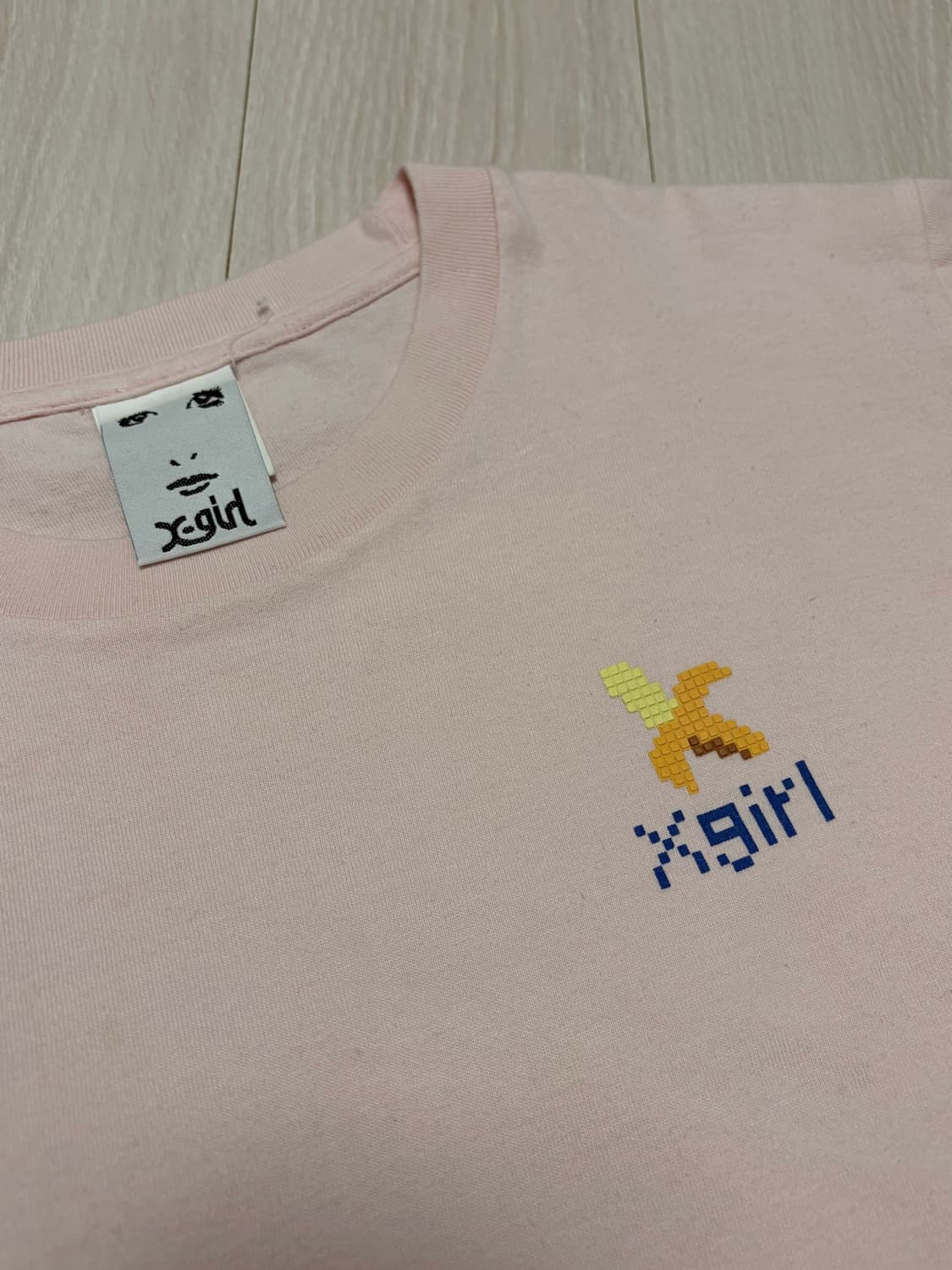 🎀딸기우유색 바나나 픽셀로고 x-girl 반팔 상품이미지1