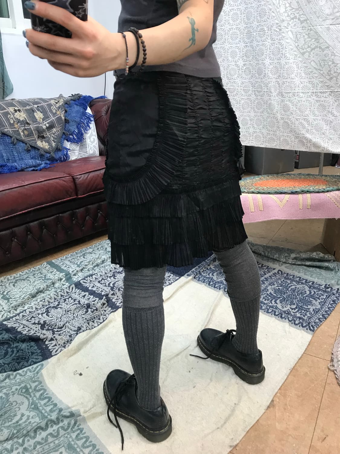 여성 발레코어 블랙 플리츠 셔링 미니스커트  상품이미지2