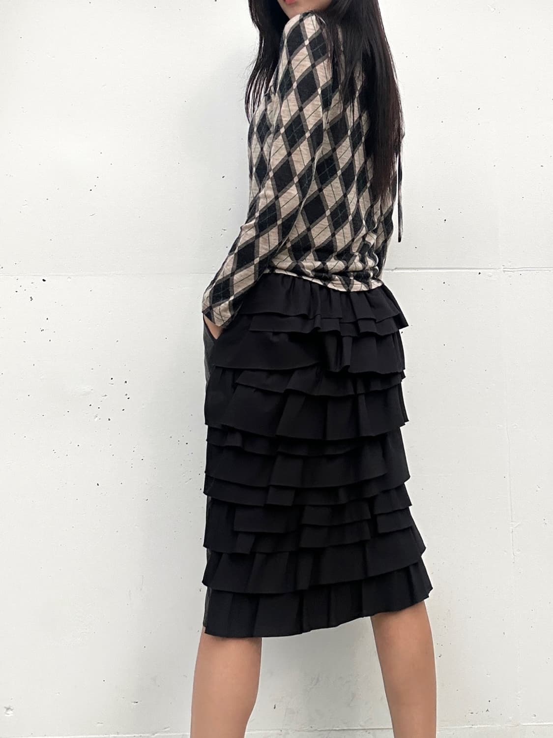 Facade leather & flare skirt / black 상품이미지4