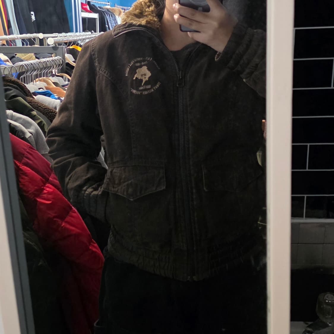 착샷)00s Y2K 타미힐피거 빈티지 캔버스 워크자켓 퍼 쉐르파 털 M 상품이미지2