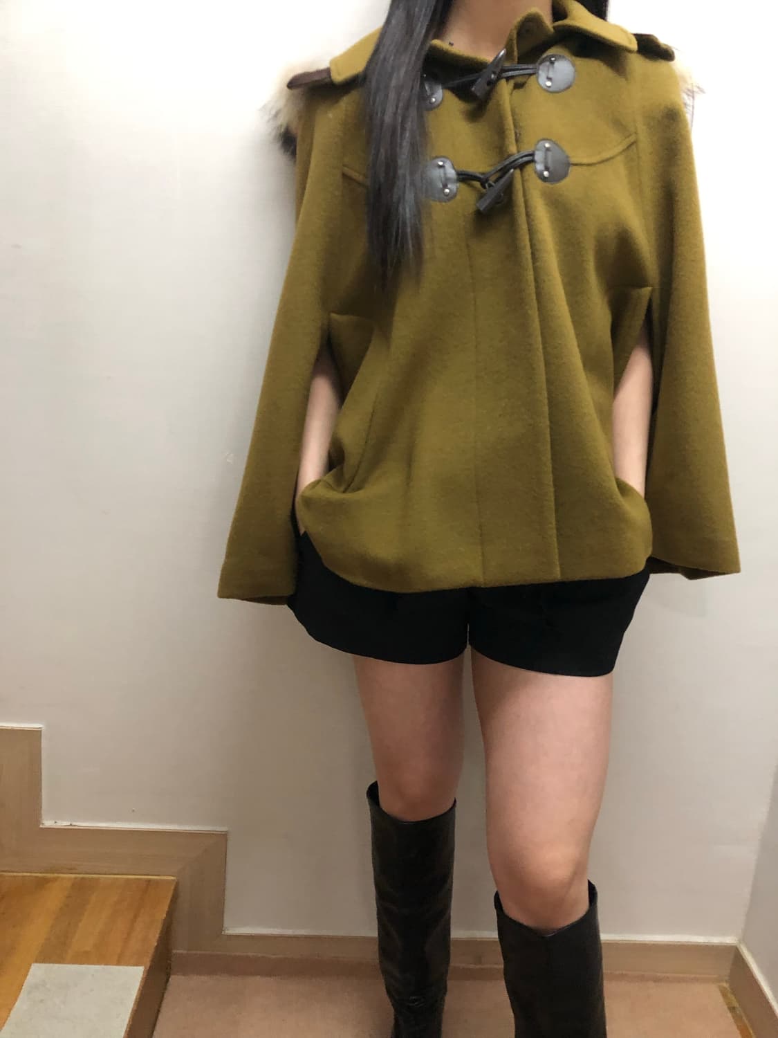 빈티지 올리브 그린 더플 울 케이프 상품이미지4