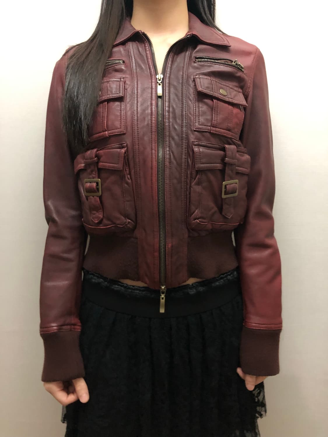 빈티지 버건디 포켓 레더 자켓 상품이미지1