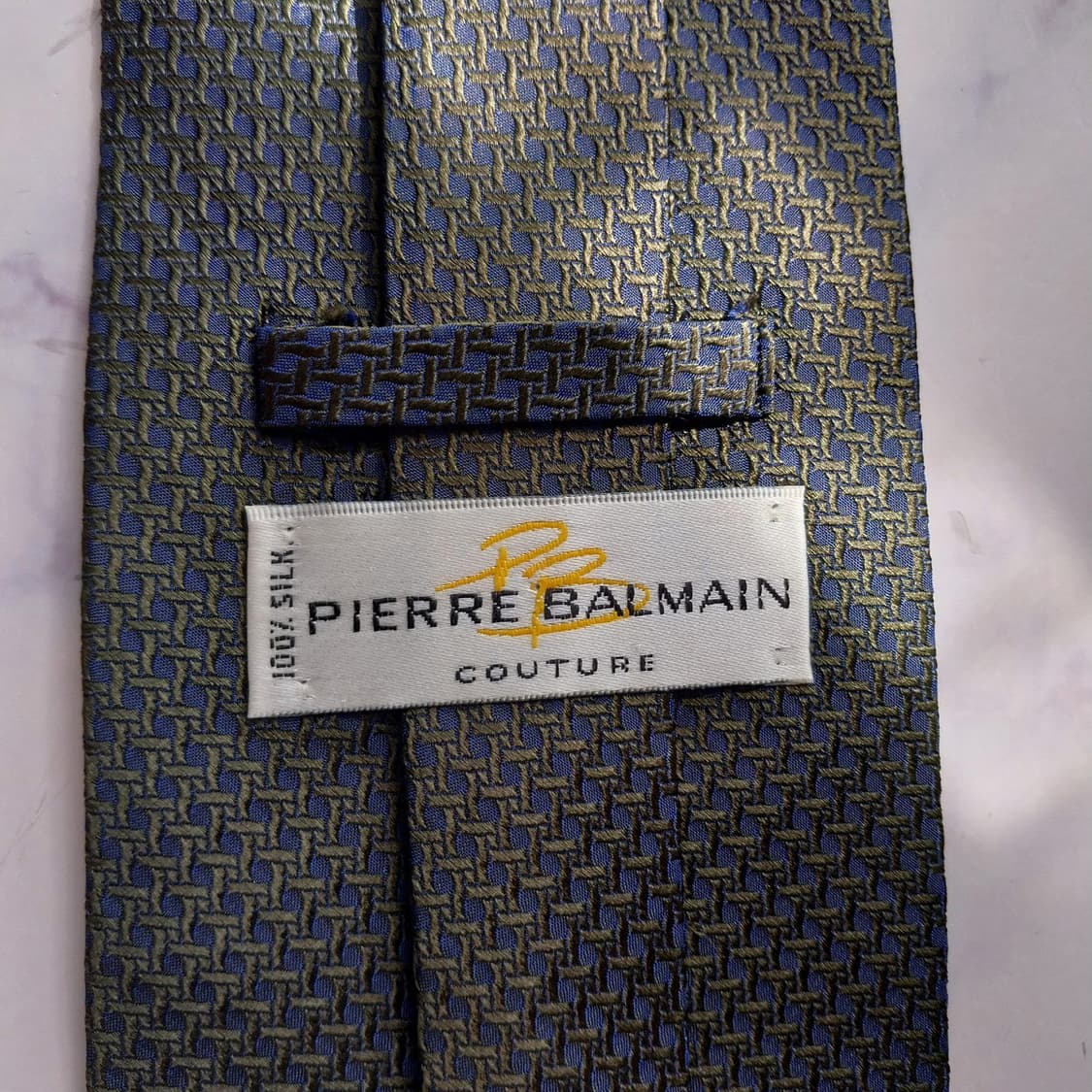 BALMAIN 발망 실크 다크그린 패턴 넥타이 10cm A등급 K2352 상품이미지9