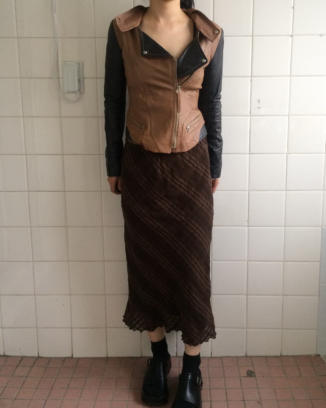 Color mixed leather rider jacket 상품이미지6