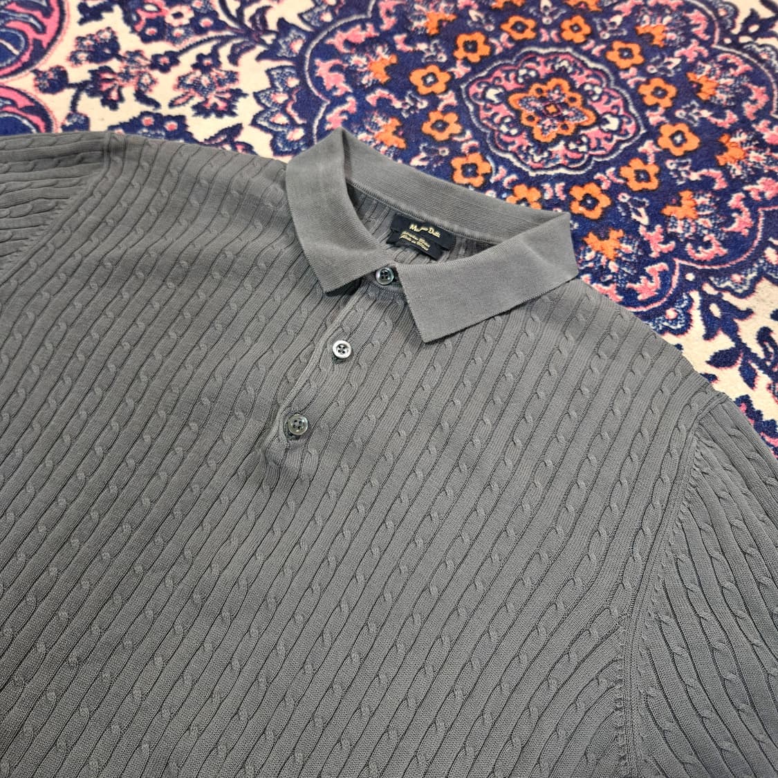 (미사용)마시모두띠 카키 3버튼 카라넥 반팔 니트 L 상품이미지5