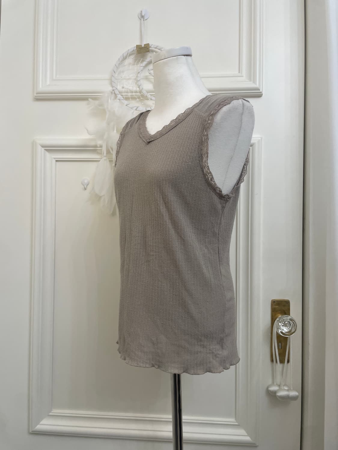 beige crochet cardigan&lace shirring sle 상품이미지8