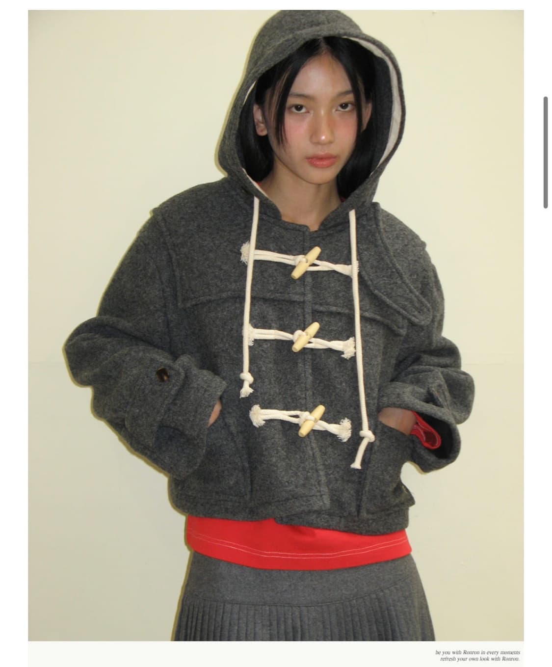 론론 울 후디 숏 더플 코트 차콜 상품이미지1