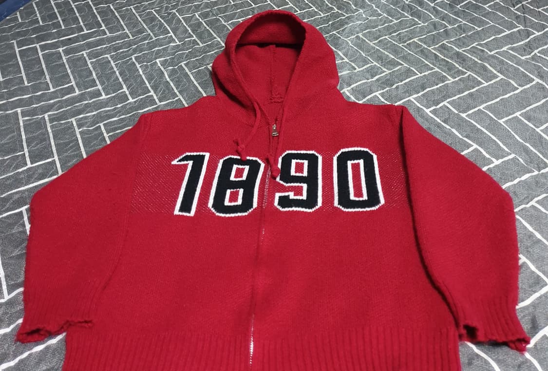 1890 니트 후드 짚업 자켓 레드 (S) 상품이미지1