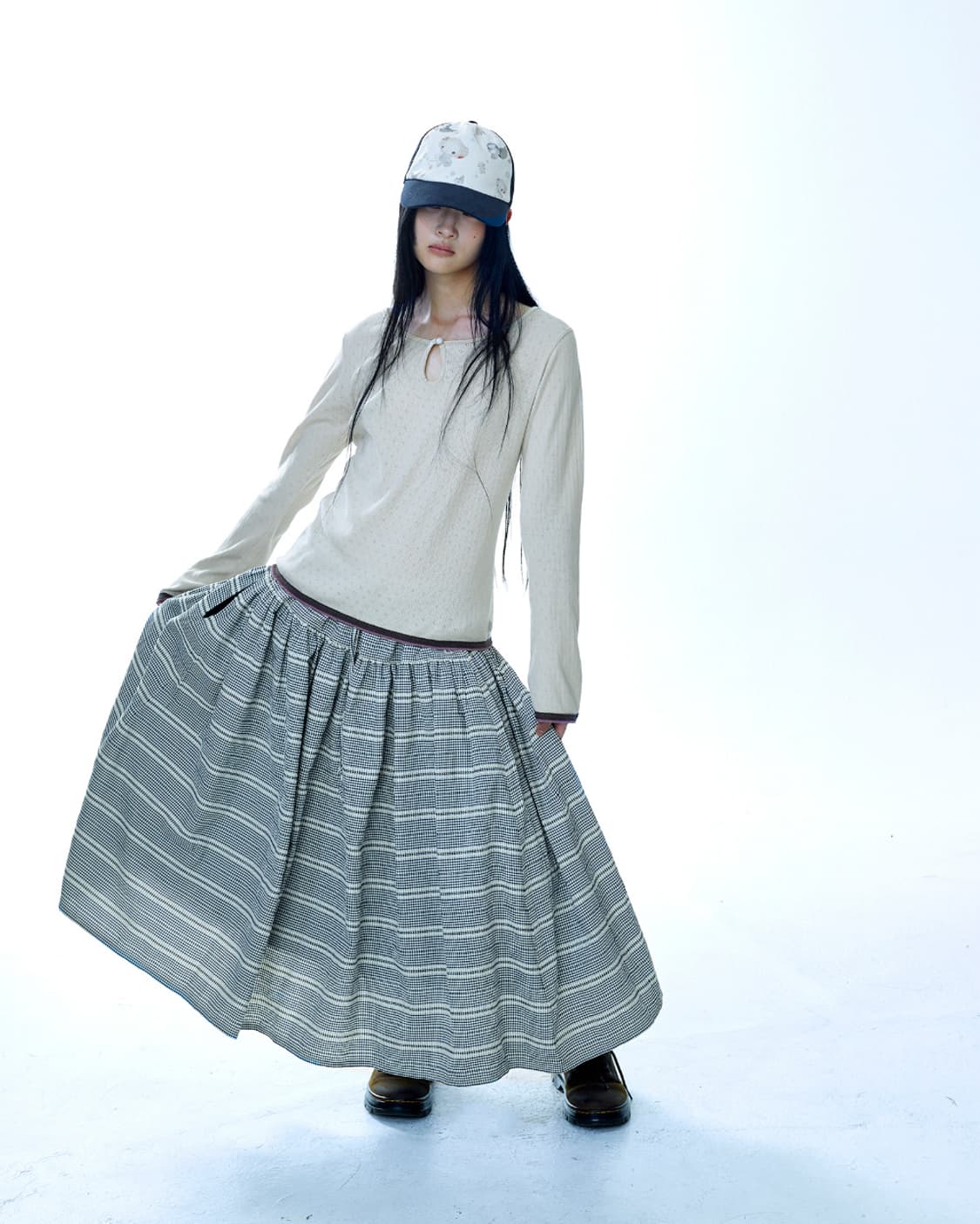 COYSEIO WIDE SHIRRING SKIRT NAVY 상품이미지2