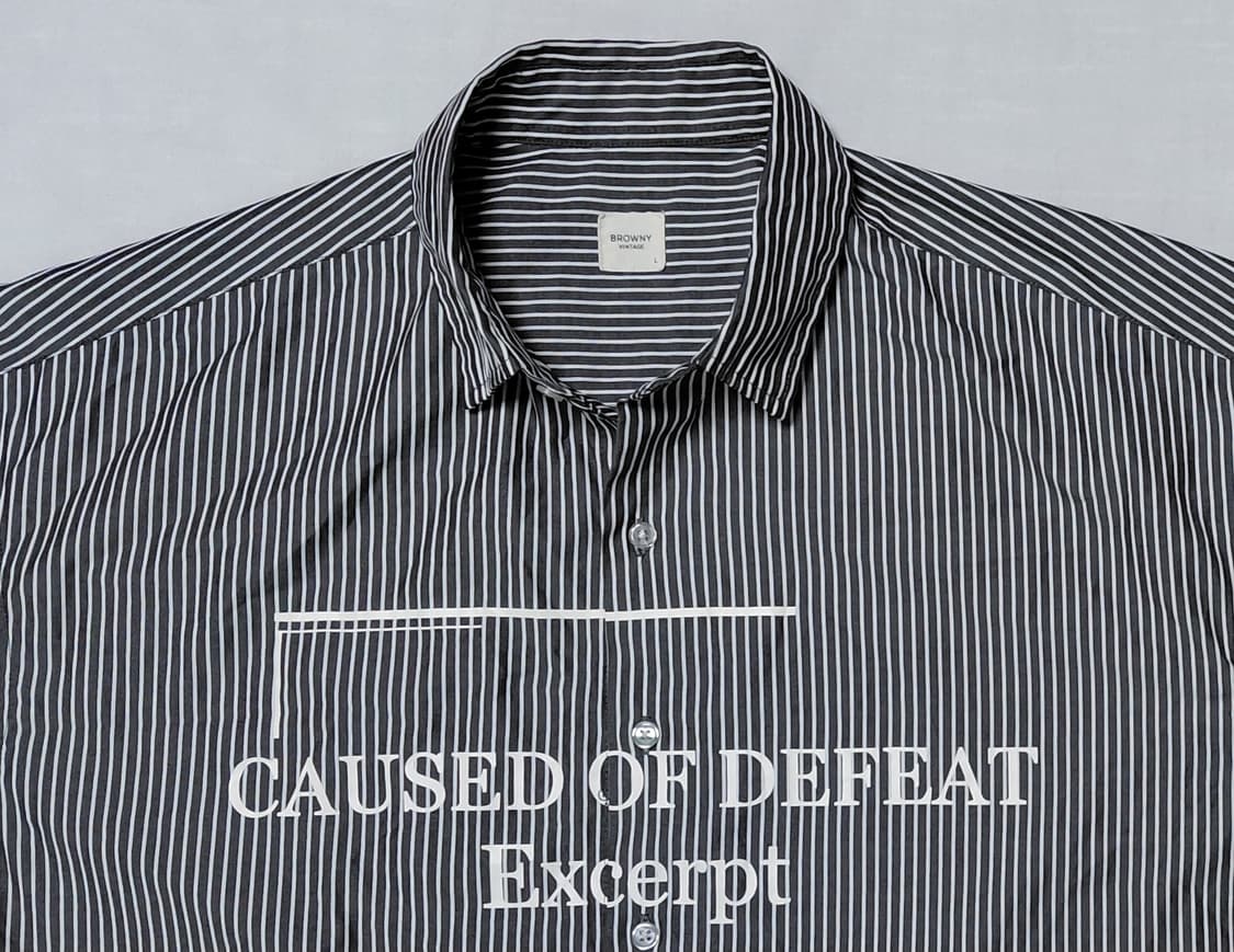 [L] 브라우니 빈티지 스트라이프 타이포그래피 오버핏 셔츠 상품이미지1