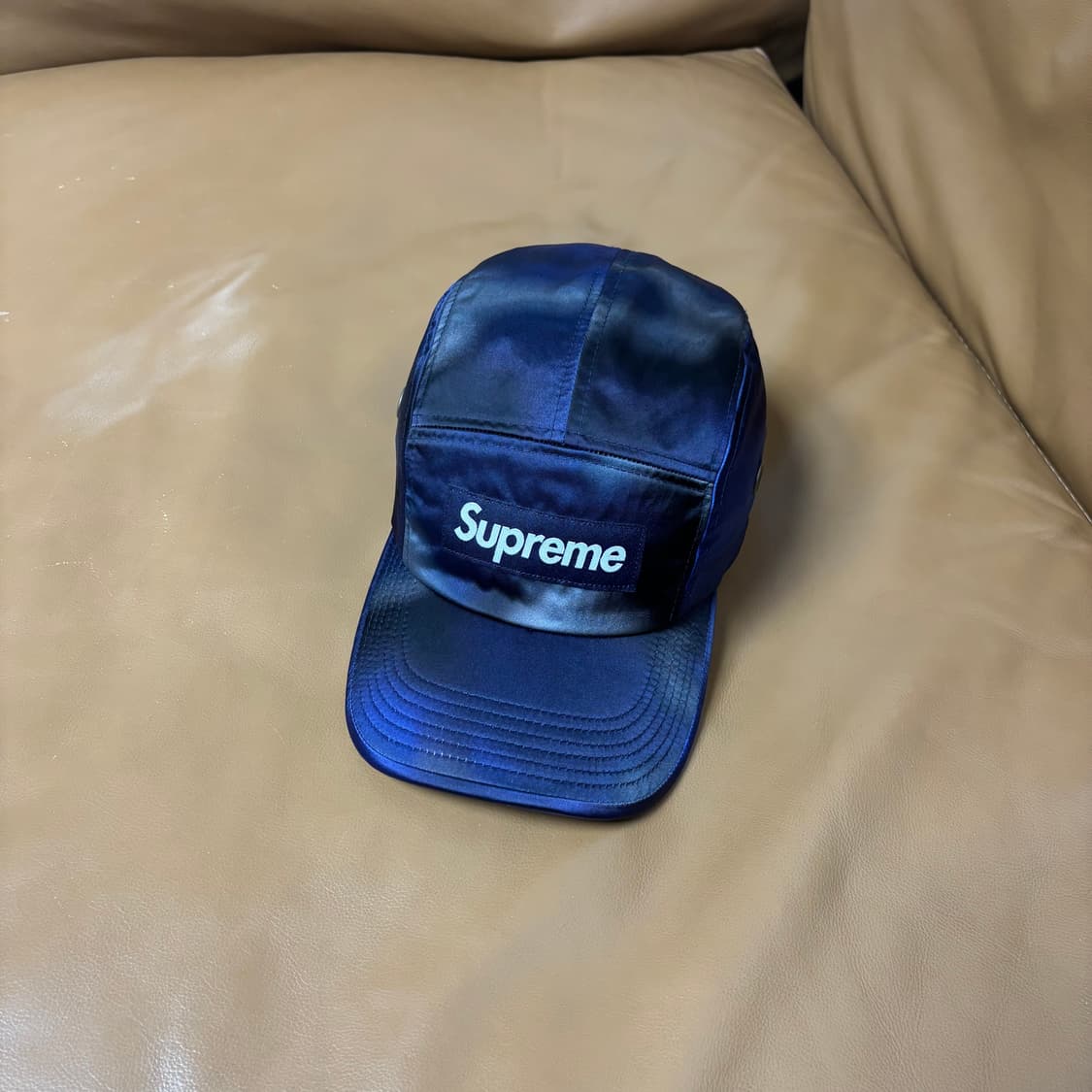 슈프림 캠프캡 모자 박스로고 사틴 카모 네이비 상품이미지1