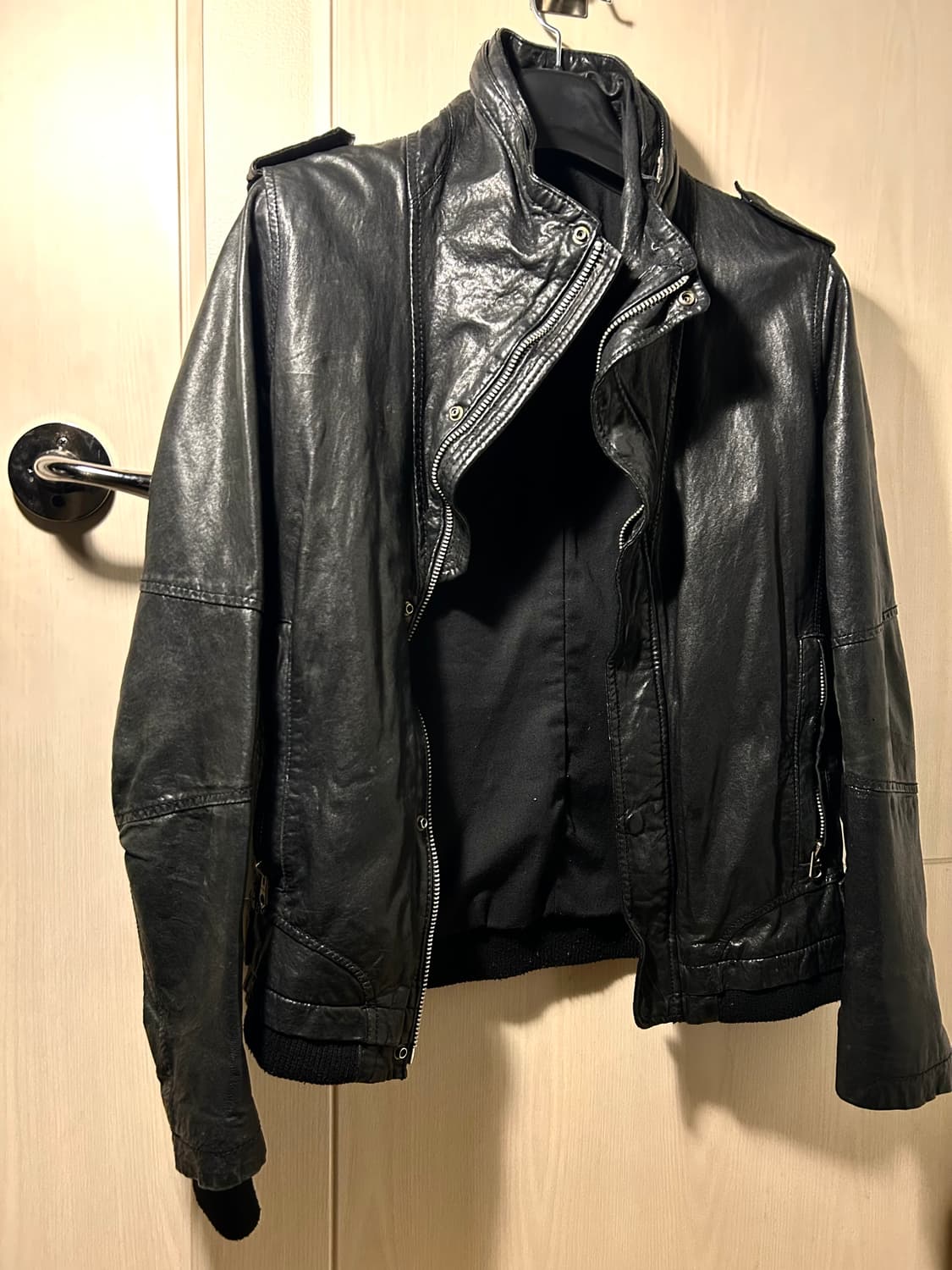Sheep Skin High Neck Leather Jacket 상품이미지4