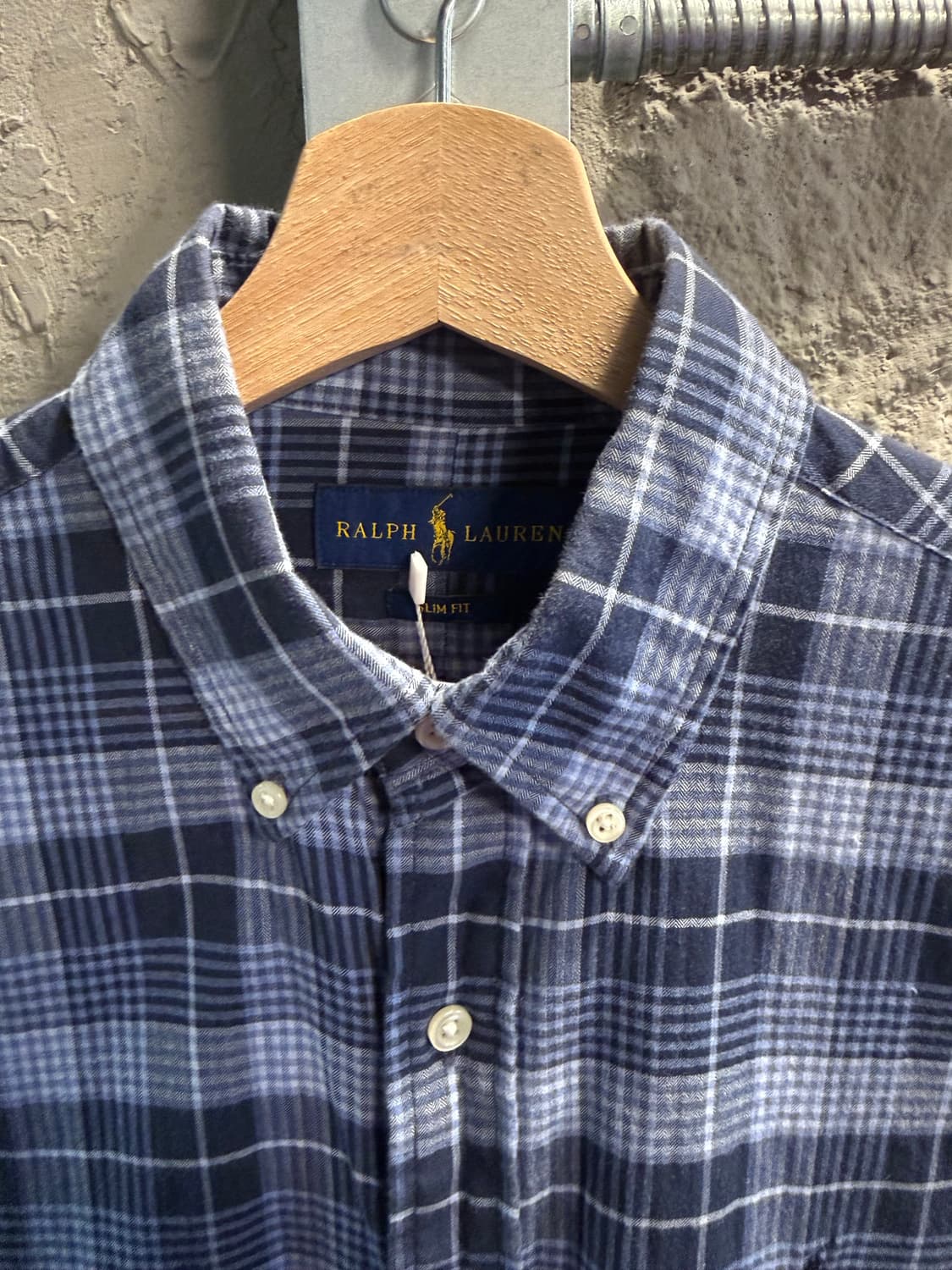 폴로 랄프로렌 슬림핏 체크 버튼다운 셔츠 네이비 블루 S 상품이미지4