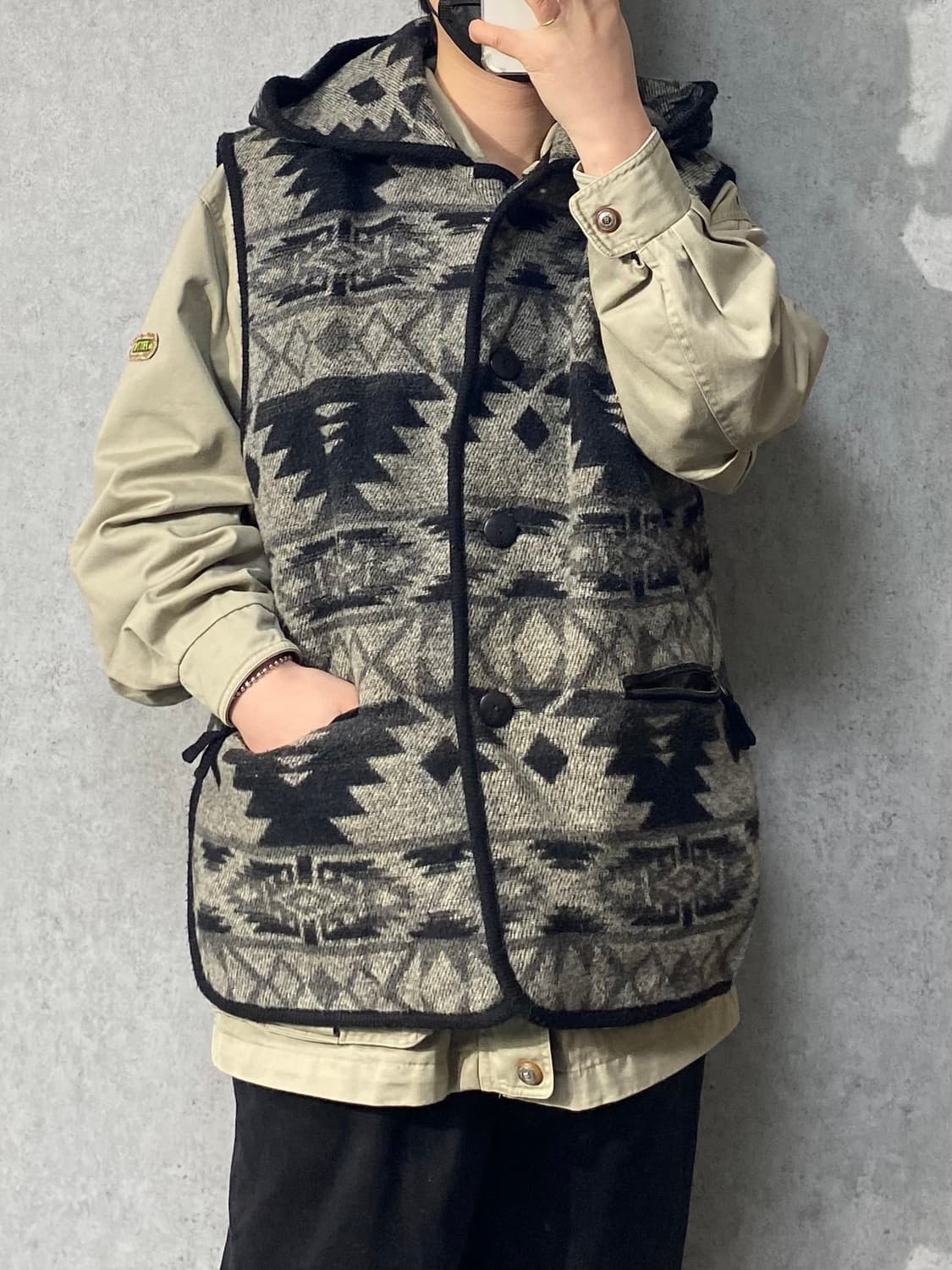 [L-XL] Vintage 빈티지 에스닉 나바호 패턴 울 후드 베스트 상품이미지8