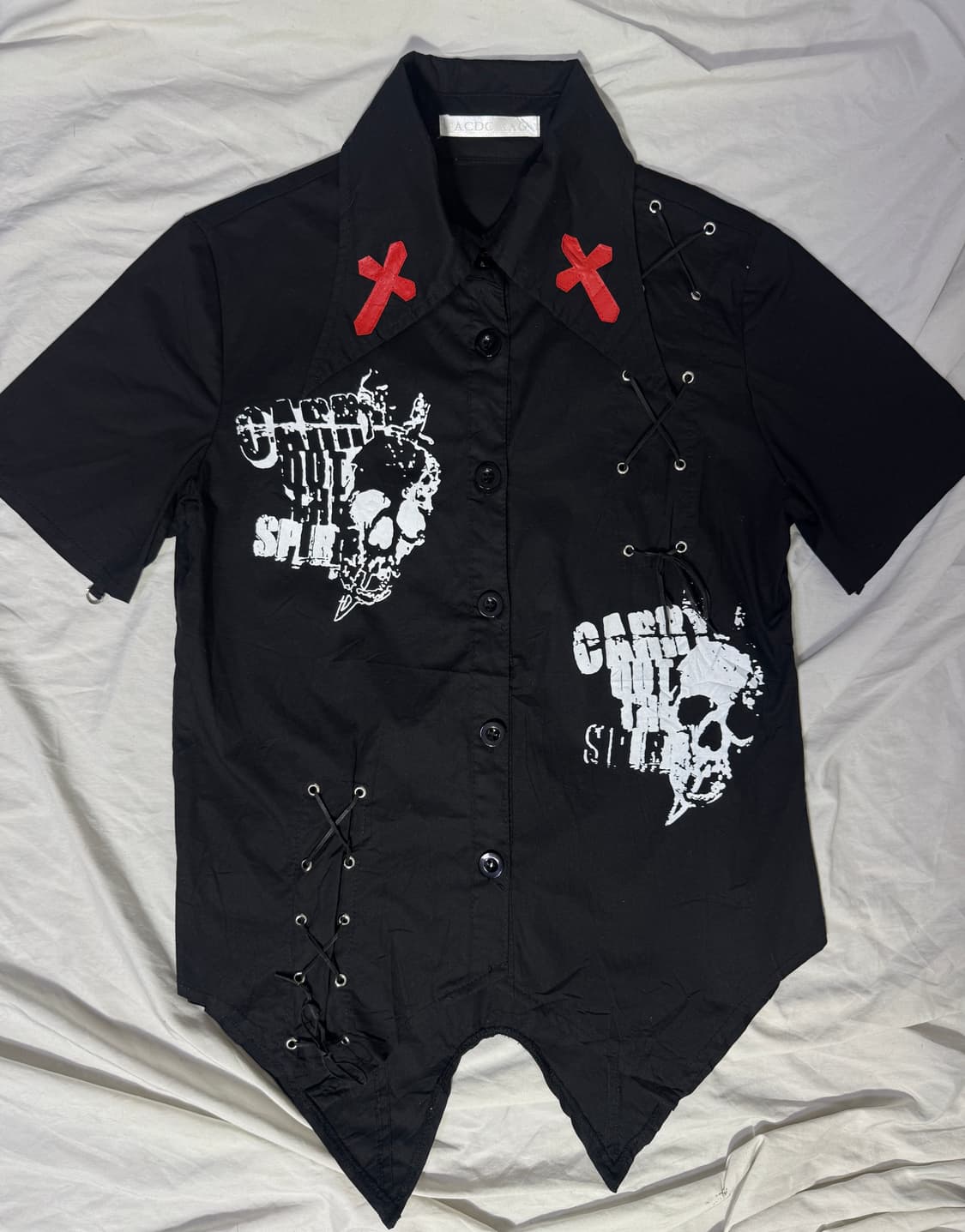 ACDC RAG 스컬 크로스 레이스업 셔츠 펑크 상품이미지7