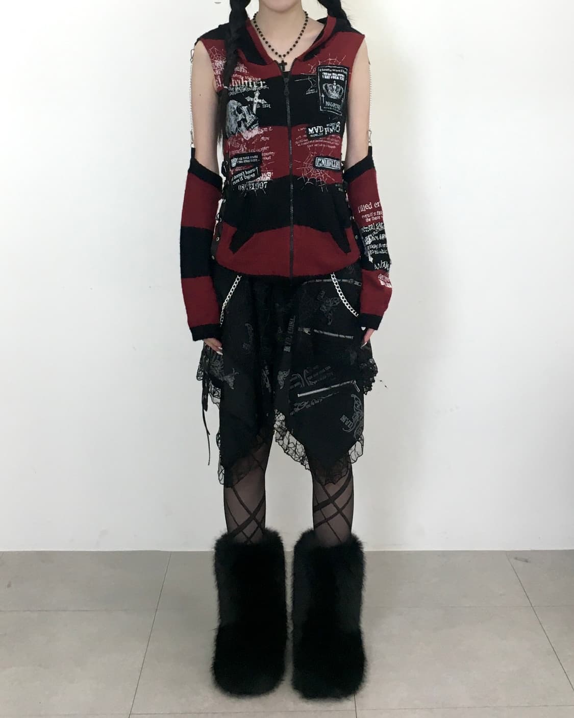 매드펑크 고양이 귀 니트 베스트 워머 세트 상품이미지2