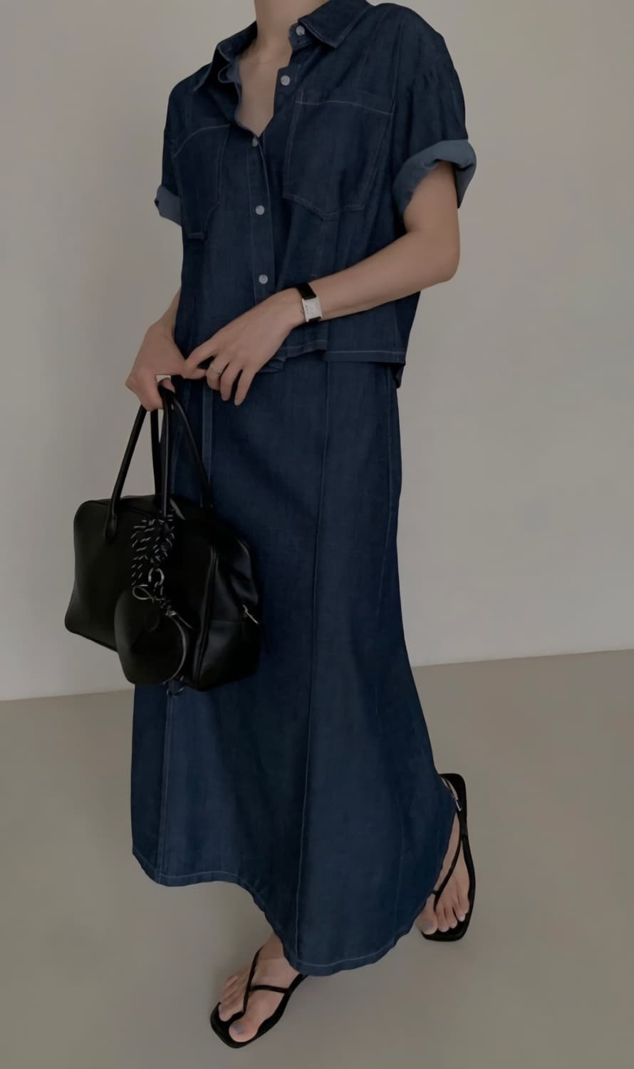 진청 셔츠 스커트 셋업 상품이미지1