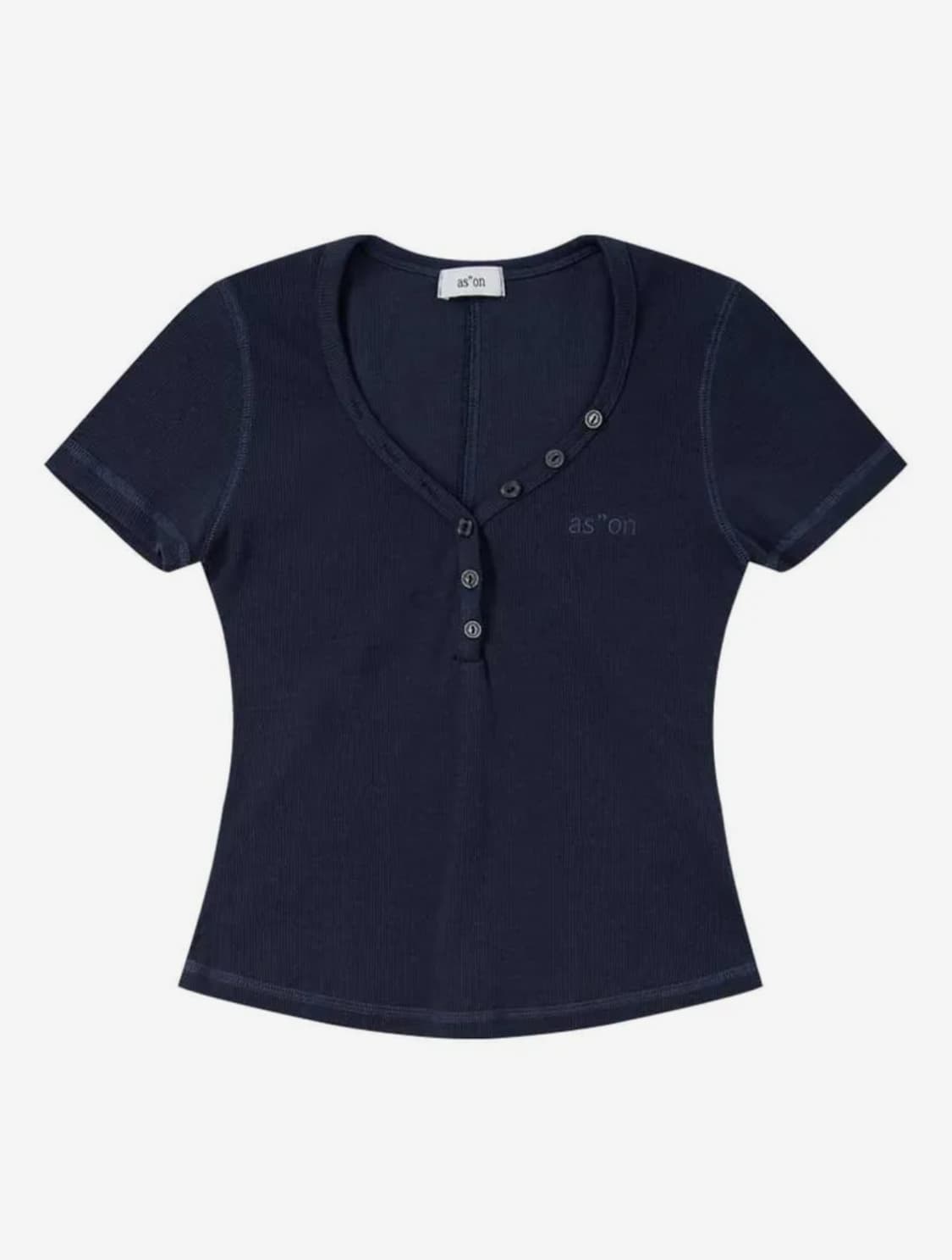 애즈온 leaf button t 리프 버튼 티 navy 상품이미지2
