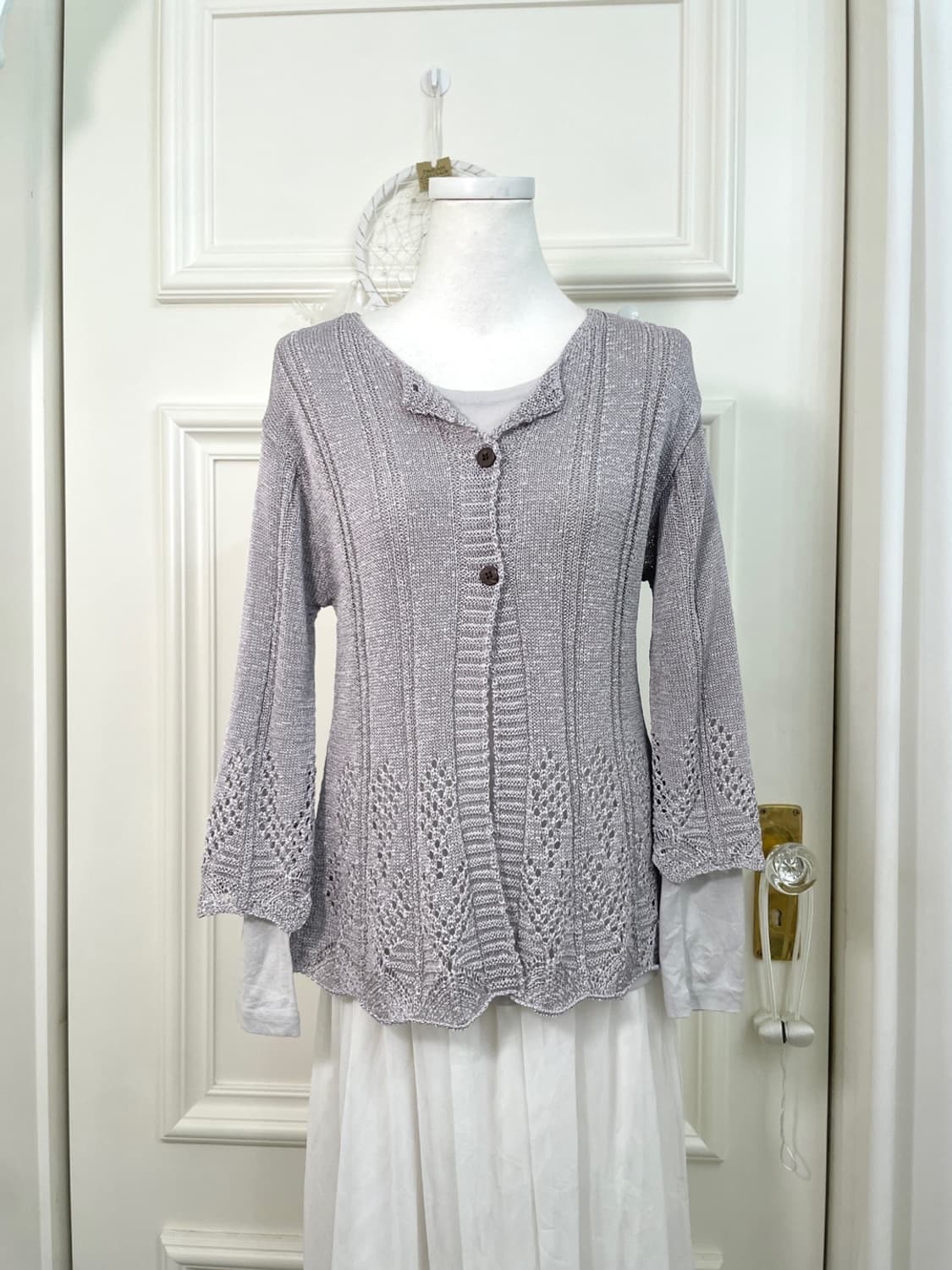 sheer lavender crochet cardigan&gray sli 상품이미지1