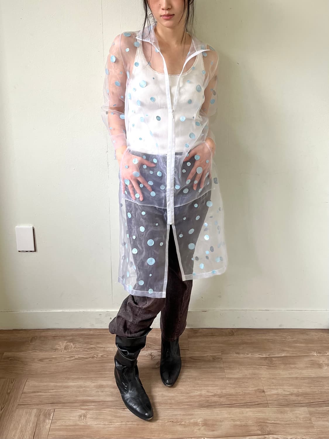 TREND 시스루 도트 롱 자켓 상품이미지8