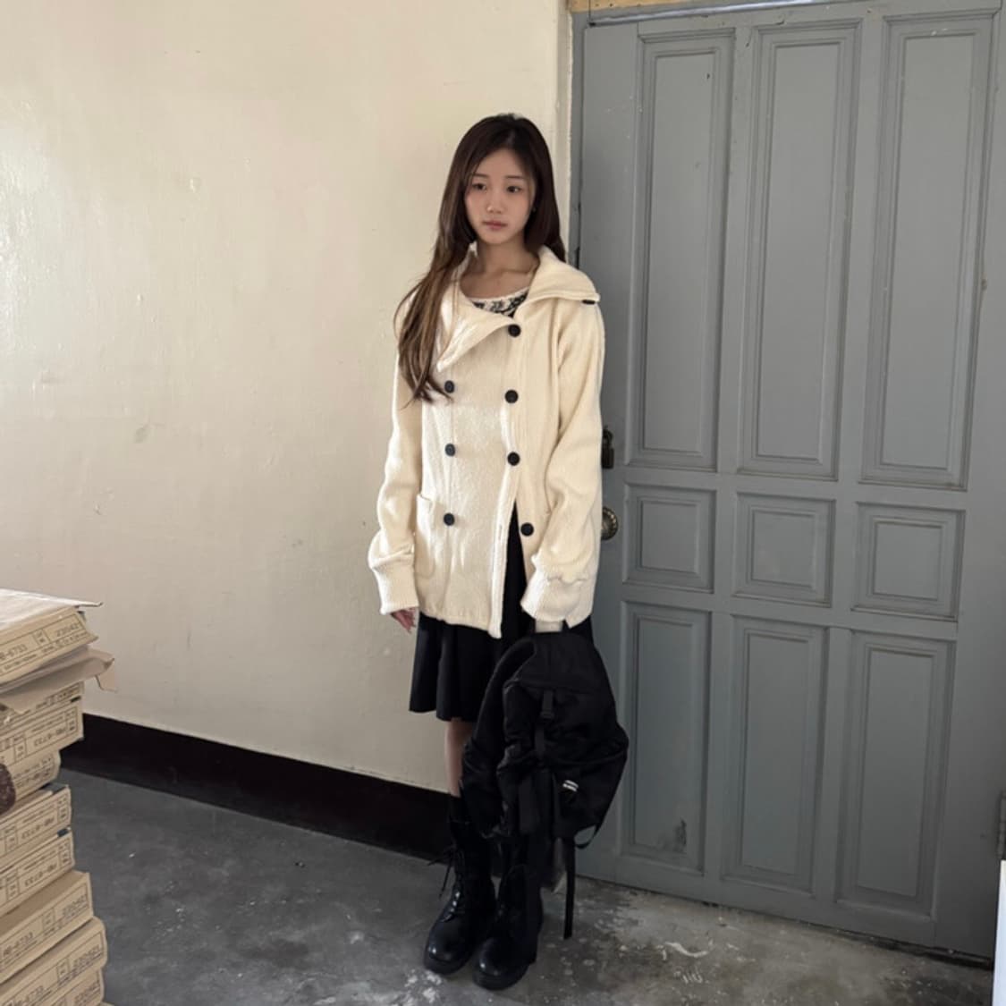 인앤양인하모니 더블 버튼 가디건 크림 상품이미지2