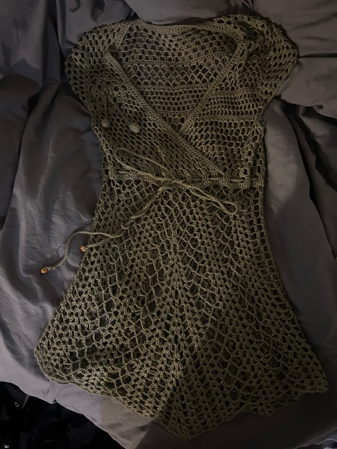 빈티지 카키 레이스 니트 미니원피스 상품이미지1