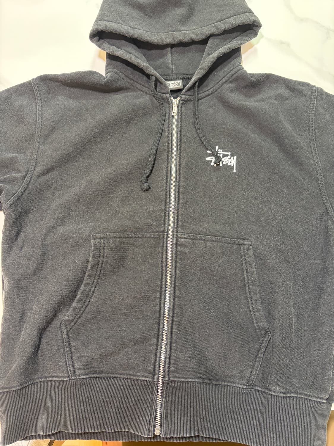 스투시 베이직 후드 집업 블랙 M 상품이미지4