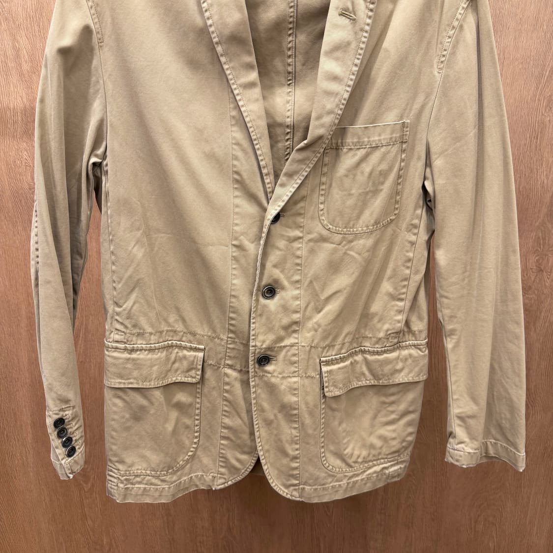 폴로 랄프로렌 코튼 테일러드 자켓 넥 체크 패턴 소매 버튼 디테일 베이지 상품이미지5