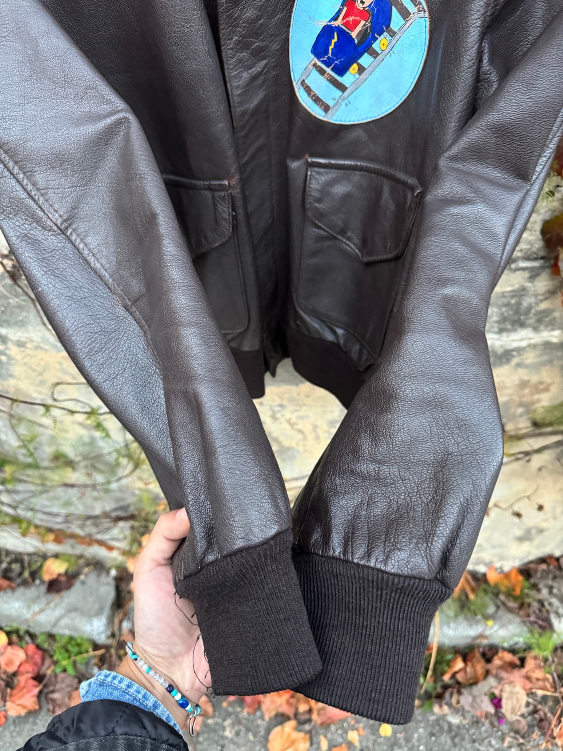 미군 a-2 시니어코드 양가죽 핸드프린팅 레더 가죽 자켓 상품이미지4