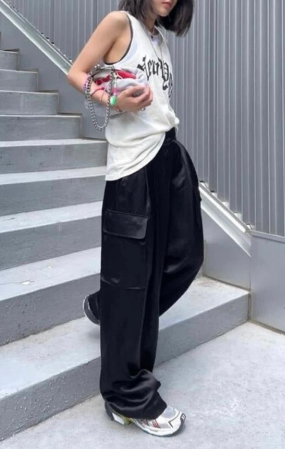 넘버프로젝트 비스코스 사틴 블랙 카고 팬츠 (55) 상품이미지2