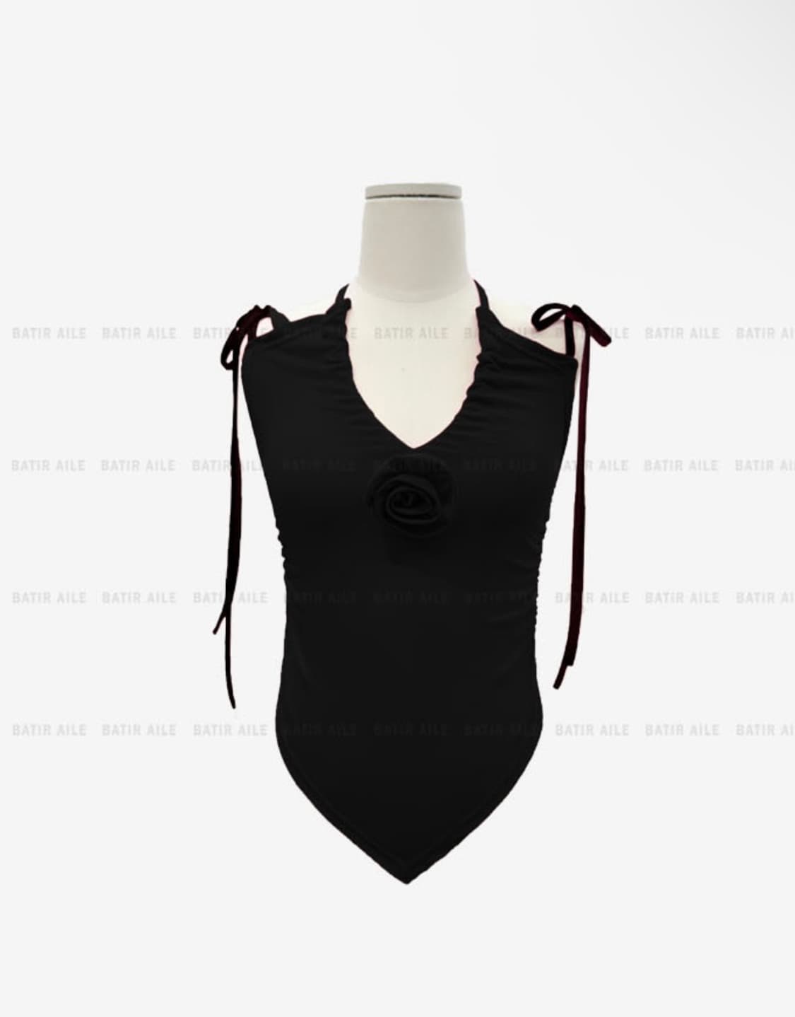 바티아엘르 로즈 코사지 셔링 스트링 트임 탱크탑 상품이미지3