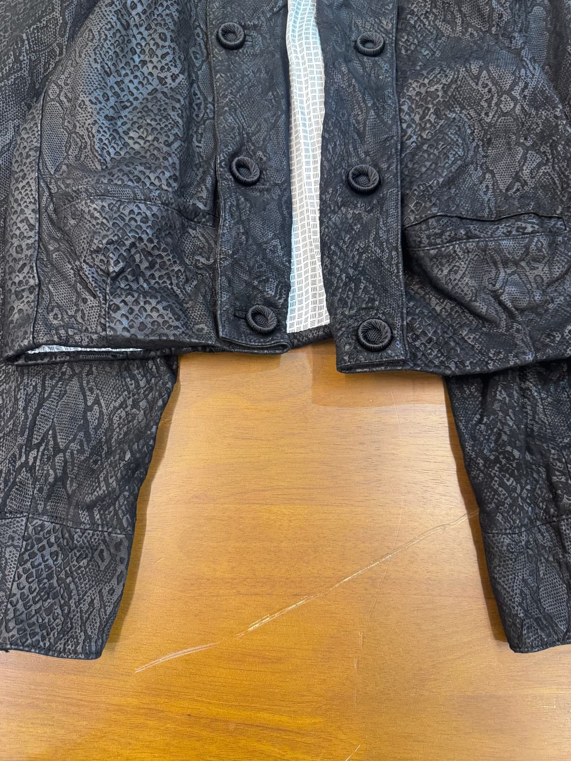 일본빈티지 패턴 레더 크롭 트위드 자켓 B160 상품이미지4