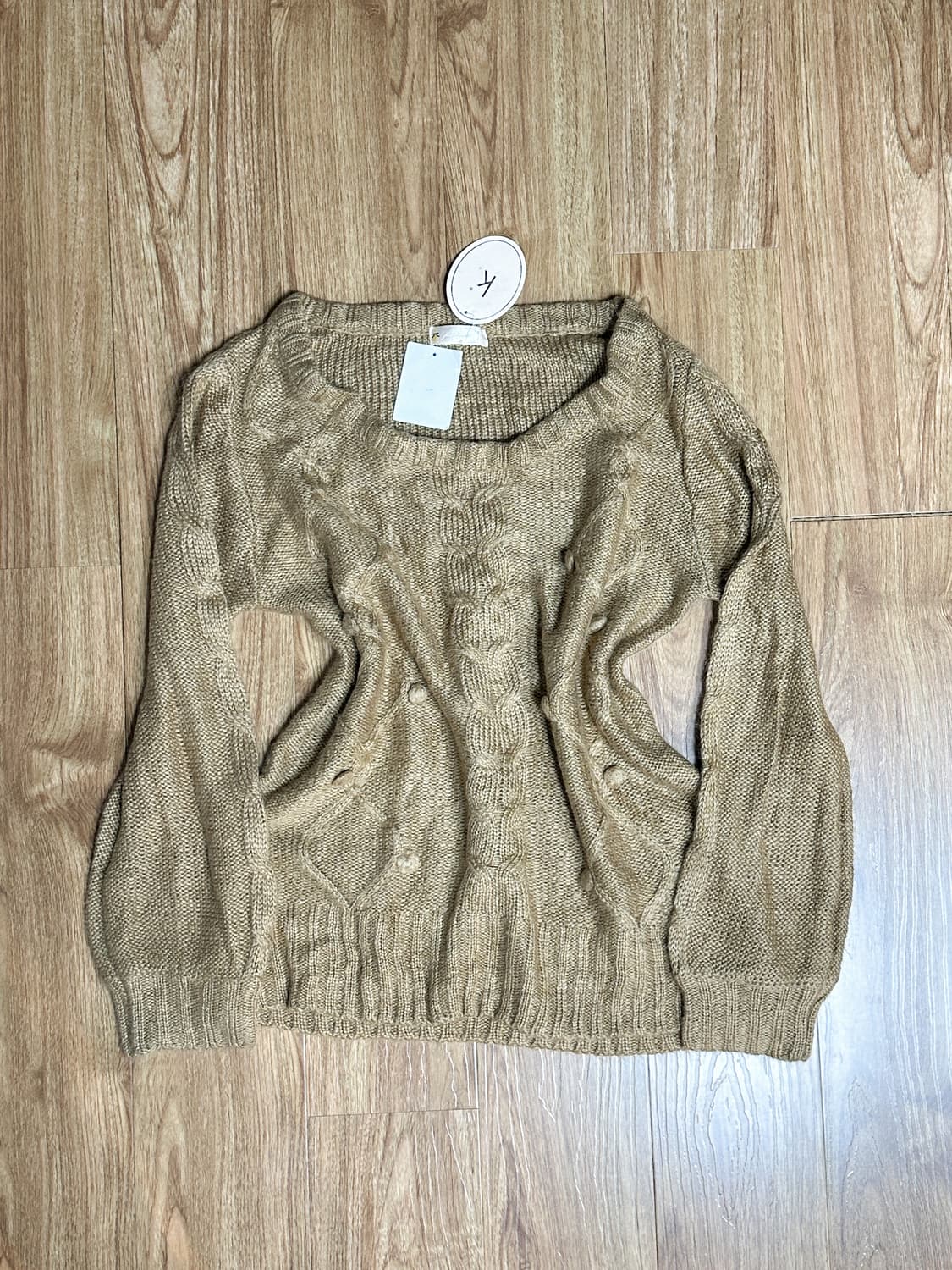 빈티지 브라운 라떼 폼폼이 오프숄더 니트 히메갸루 로걀 모리걸 헤이세이 상품이미지1