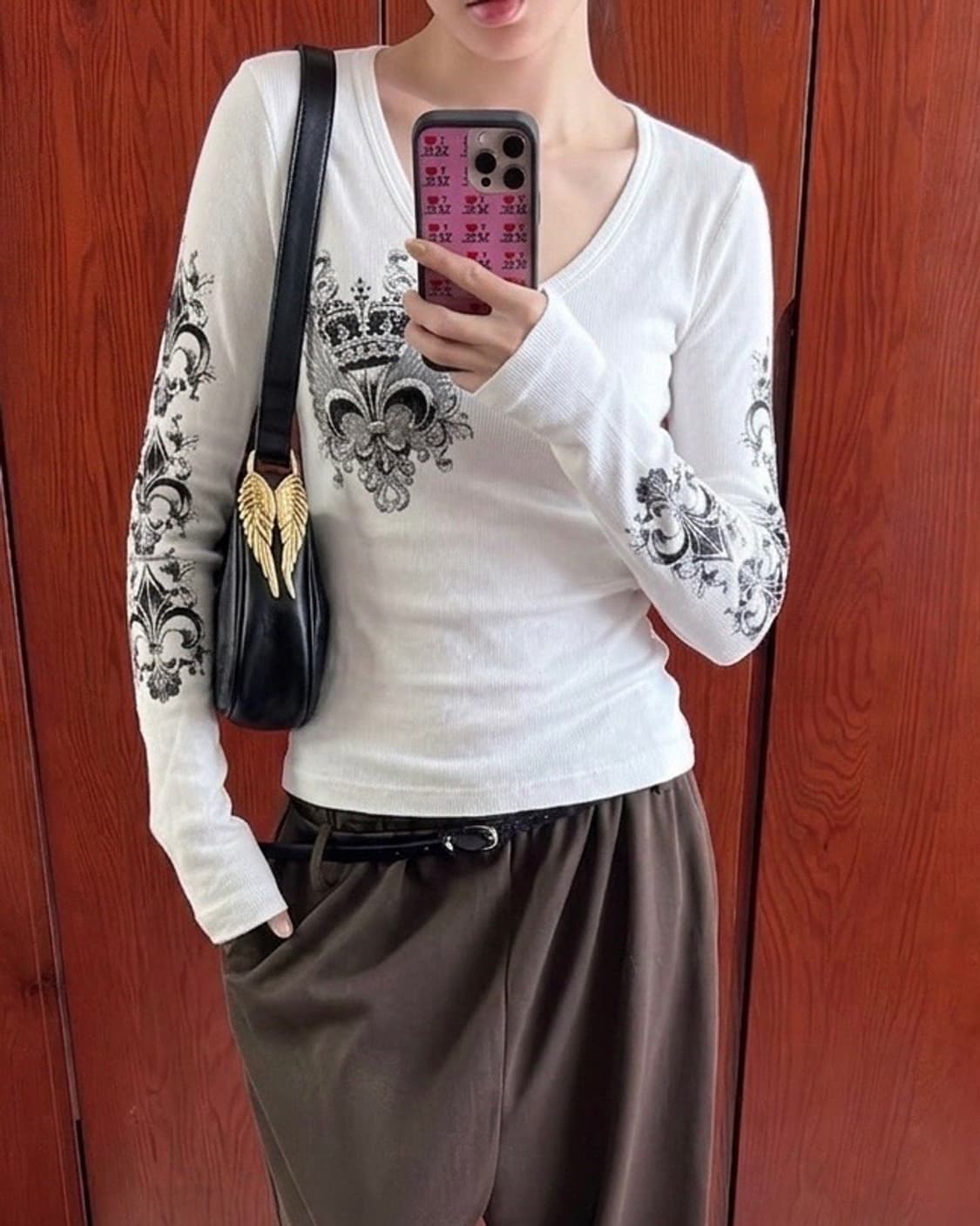 펑크 갸루 y2k 고딕 그래픽 큐빅 롱슬리브 티셔츠 상품이미지1