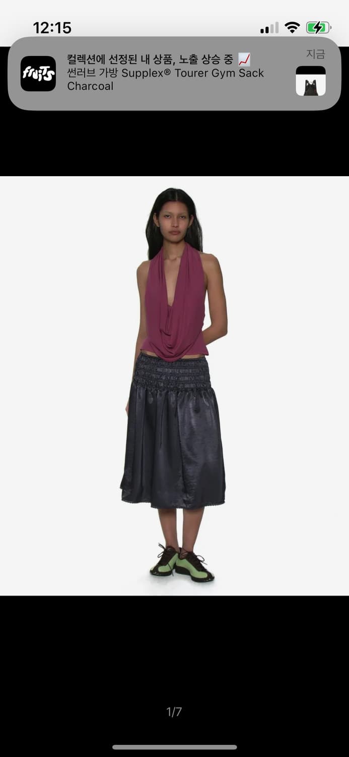 레이스 트림 스모킹 미디 스커트_차콜 상품이미지1