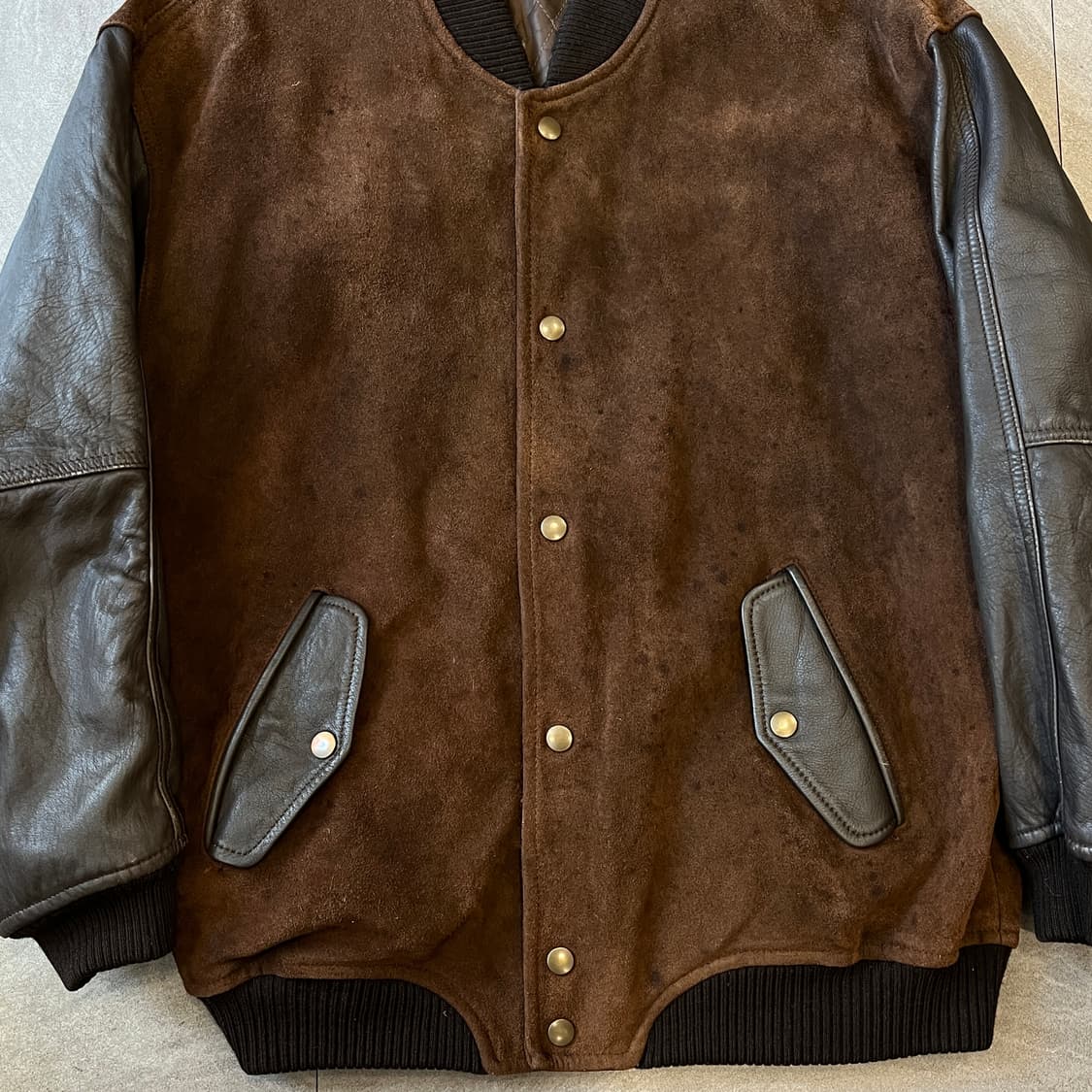 빈티지 브라운 스웨이드 레더 바시티 자켓 상품이미지6