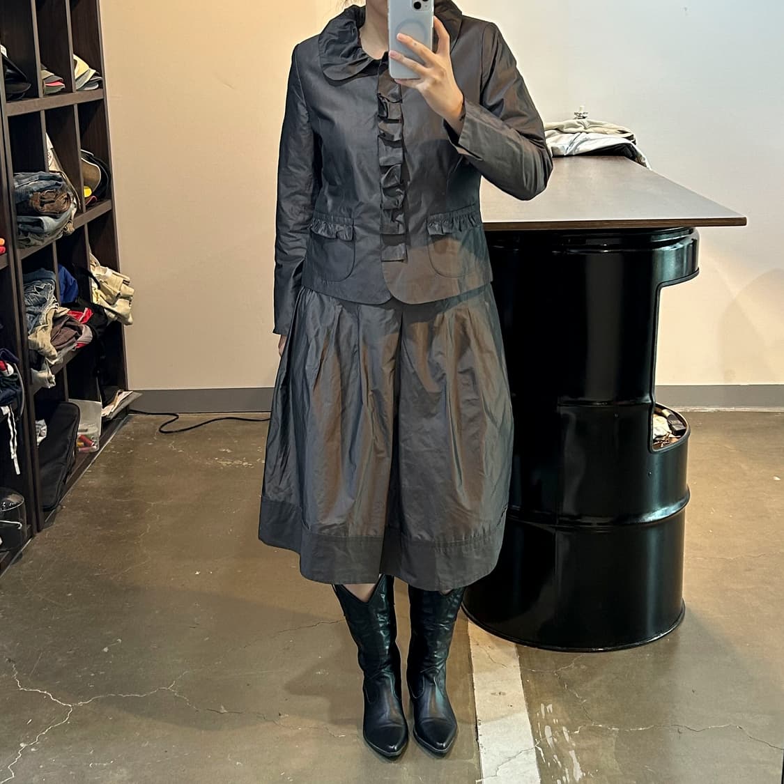 브라운 글로시 프릴 vintage setup 상품이미지2