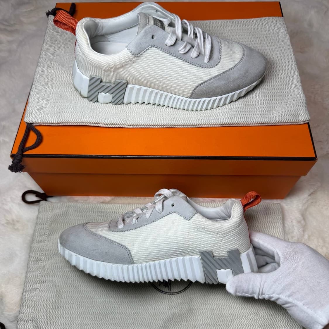 [새상품급/정품] 에르메스 바운싱 그레이 메쉬 카프스킨 스니커즈  상품이미지1